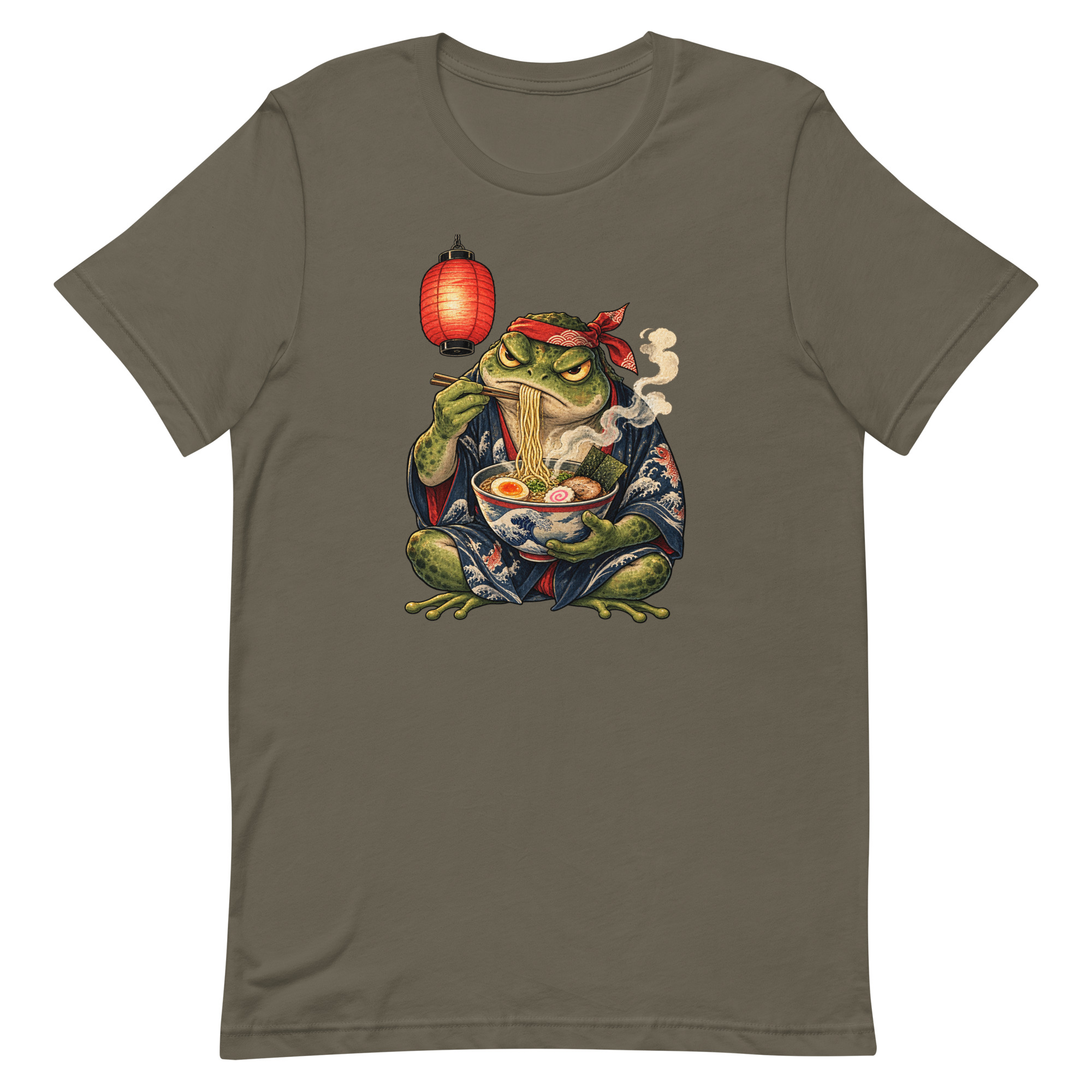 Grumpy Frog Ramen Lantern Japanese Ink Art T-Shirt - Image 2