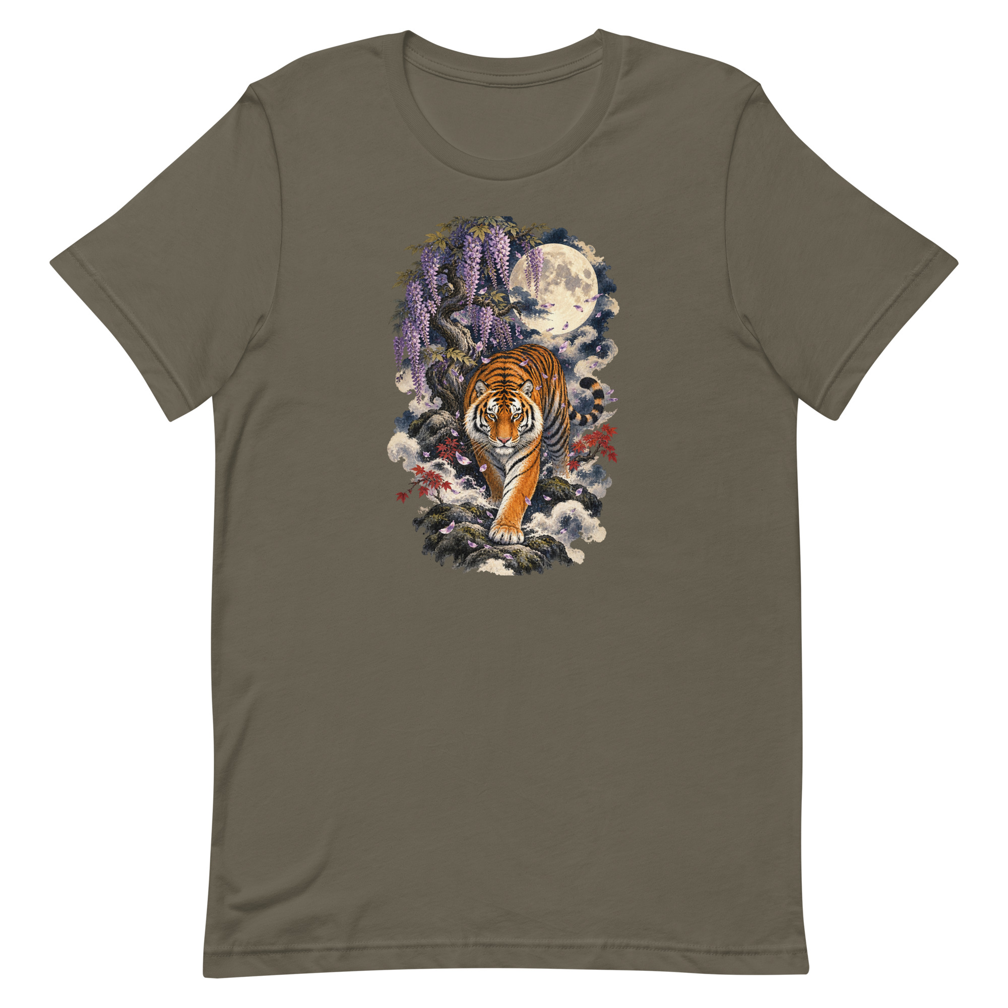 Japanese Tiger Wisteria Full Moon Art, Japanese Art Tee, Mythology Gift