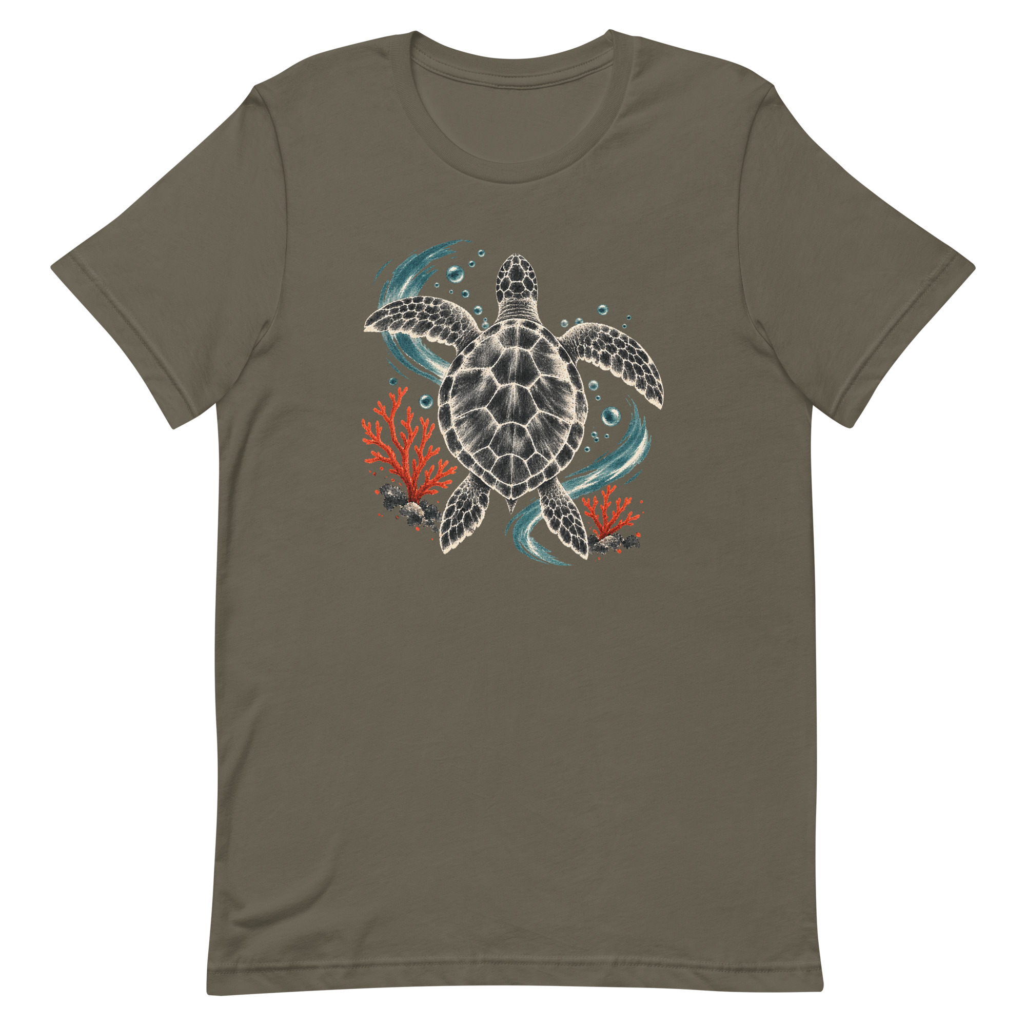 Gyotaku Sea Turtle Coral Japanese Print Art, Japanese Art Tee, Mythology Gift - Image 2