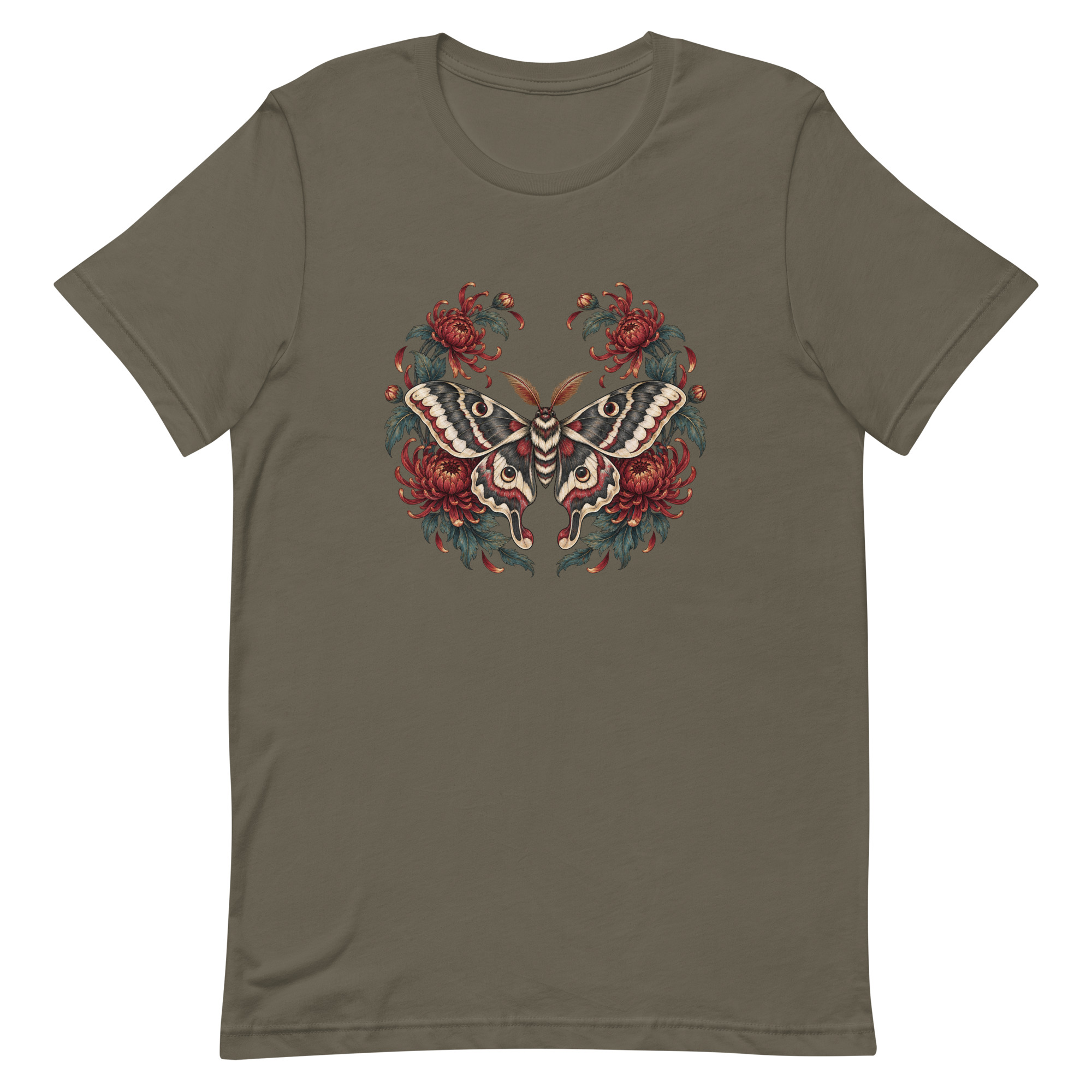 Japanese Moth Chrysanthemum Enso Ink Art, Japanese Art Tee, Mythology Gift - Image 2
