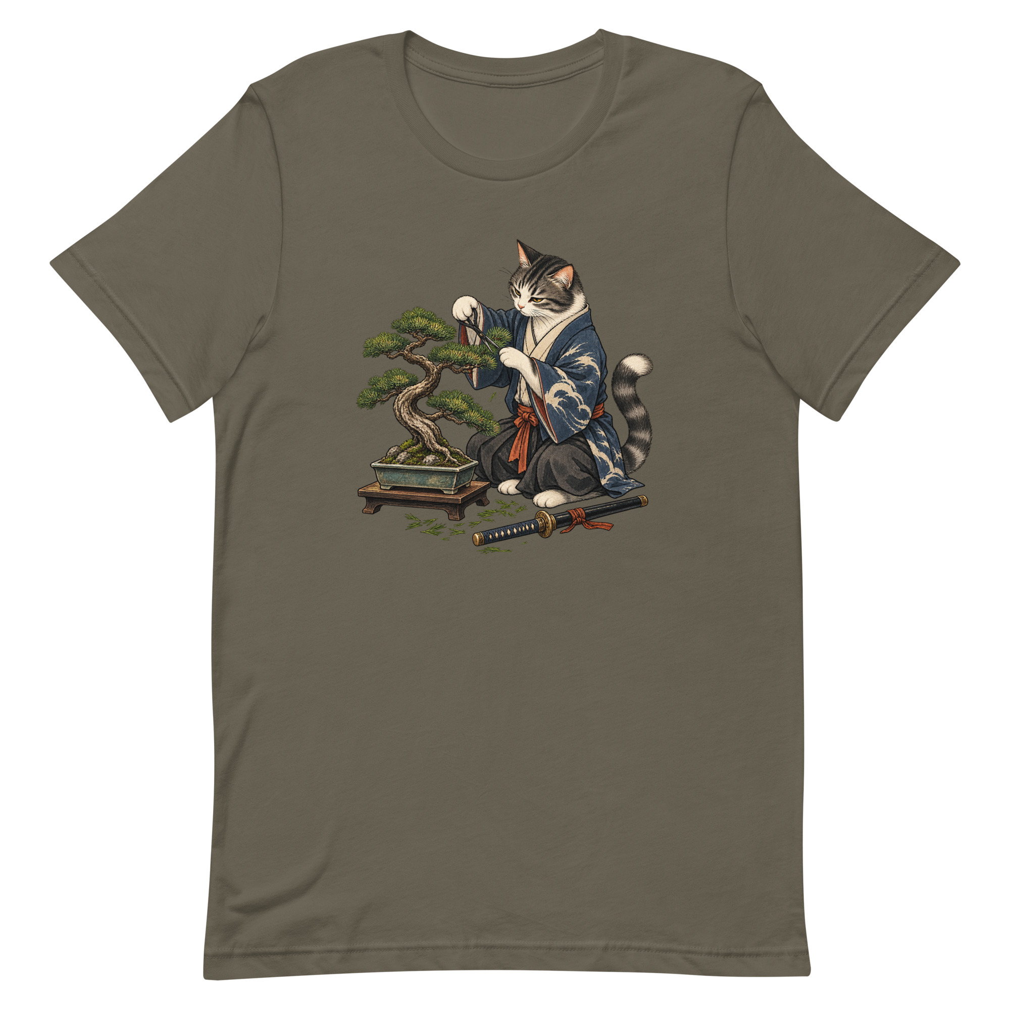 Samurai Cat Bonsai Dojo Japanese Art, Japanese Art Tee, Mythology Gift - Image 2