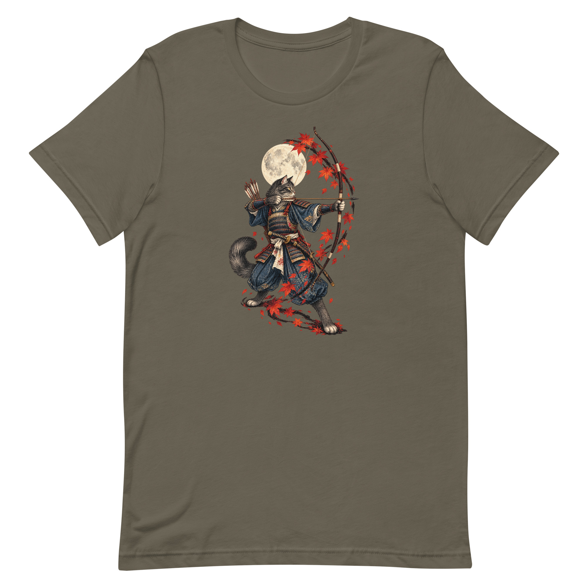 Samurai Cat Archer Maple Moon Japanese Art, Japanese Art Tee, Mythology Gift - Image 2