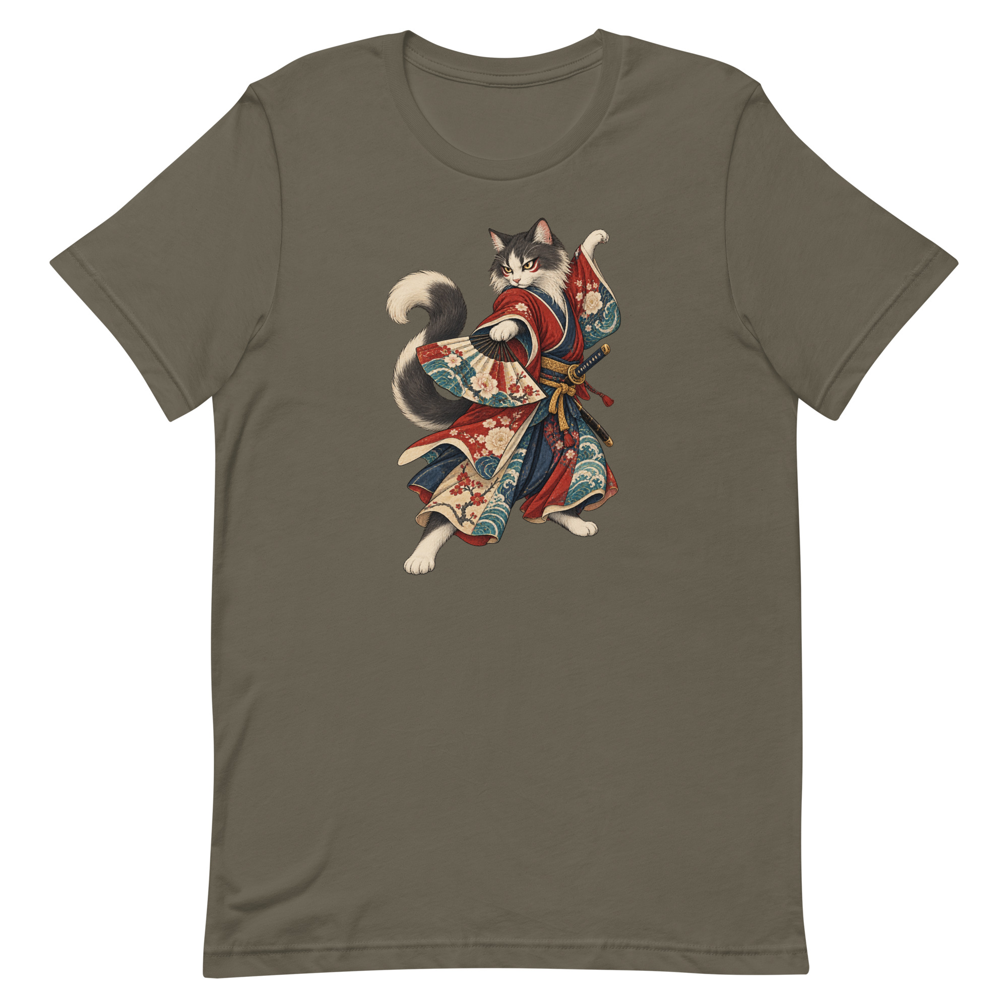 Samurai Cat Kabuki Fan Japanese Warrior Art, Japanese Art Tee, Mythology Gift - Image 2