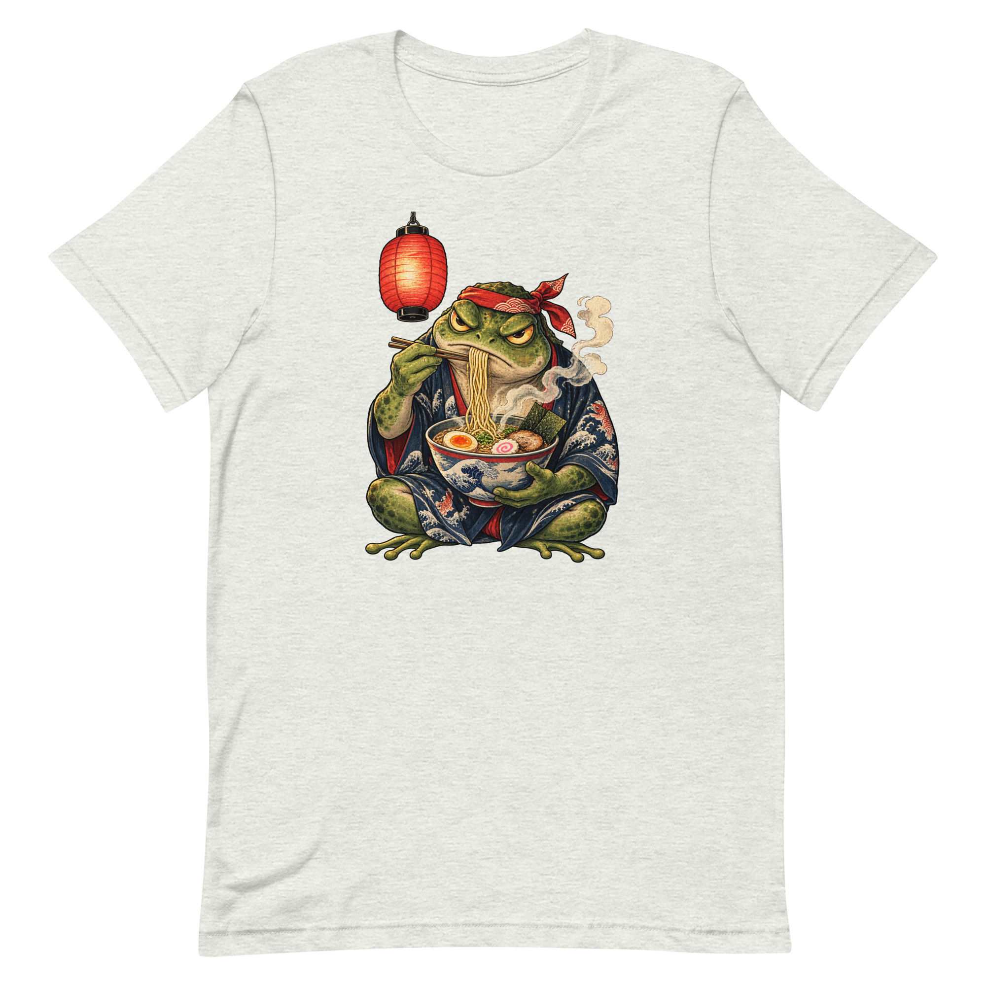 Grumpy Frog Ramen Lantern Japanese Ink Art T-Shirt - Image 3