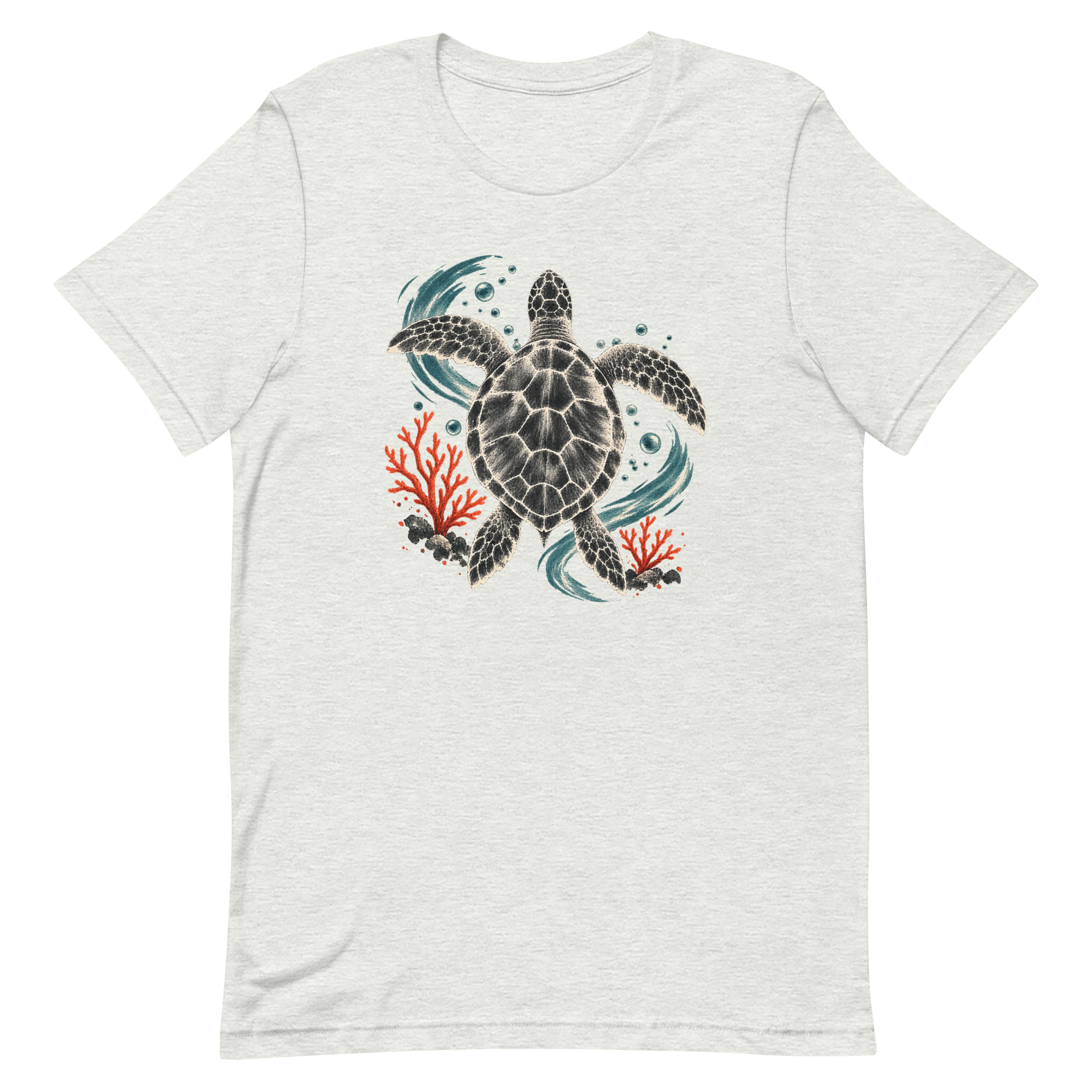 Gyotaku Sea Turtle Coral Japanese Print Art, Japanese Art Tee, Mythology Gift - Image 3