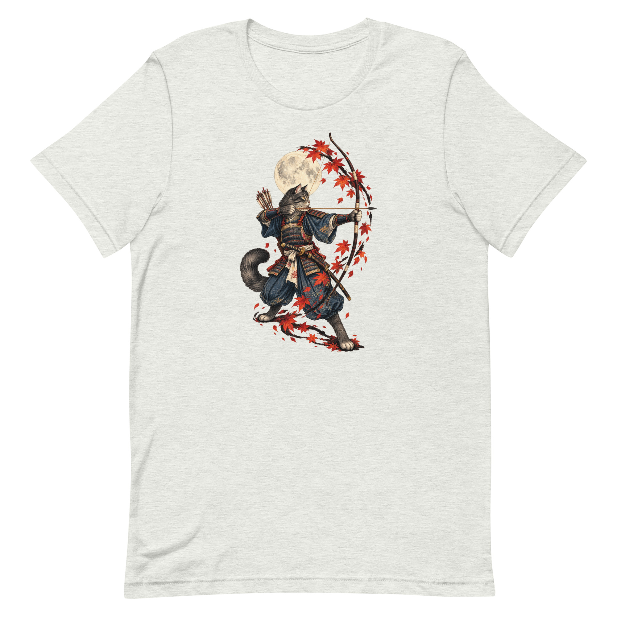 Samurai Cat Archer Maple Moon Japanese Art, Japanese Art Tee, Mythology Gift - Image 3