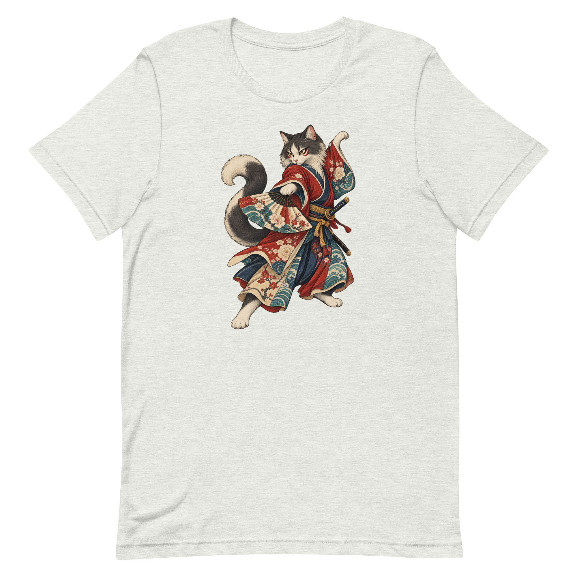 Samurai Cat Kabuki Fan Japanese Warrior Art, Japanese Art Tee, Mythology Gift - Image 3