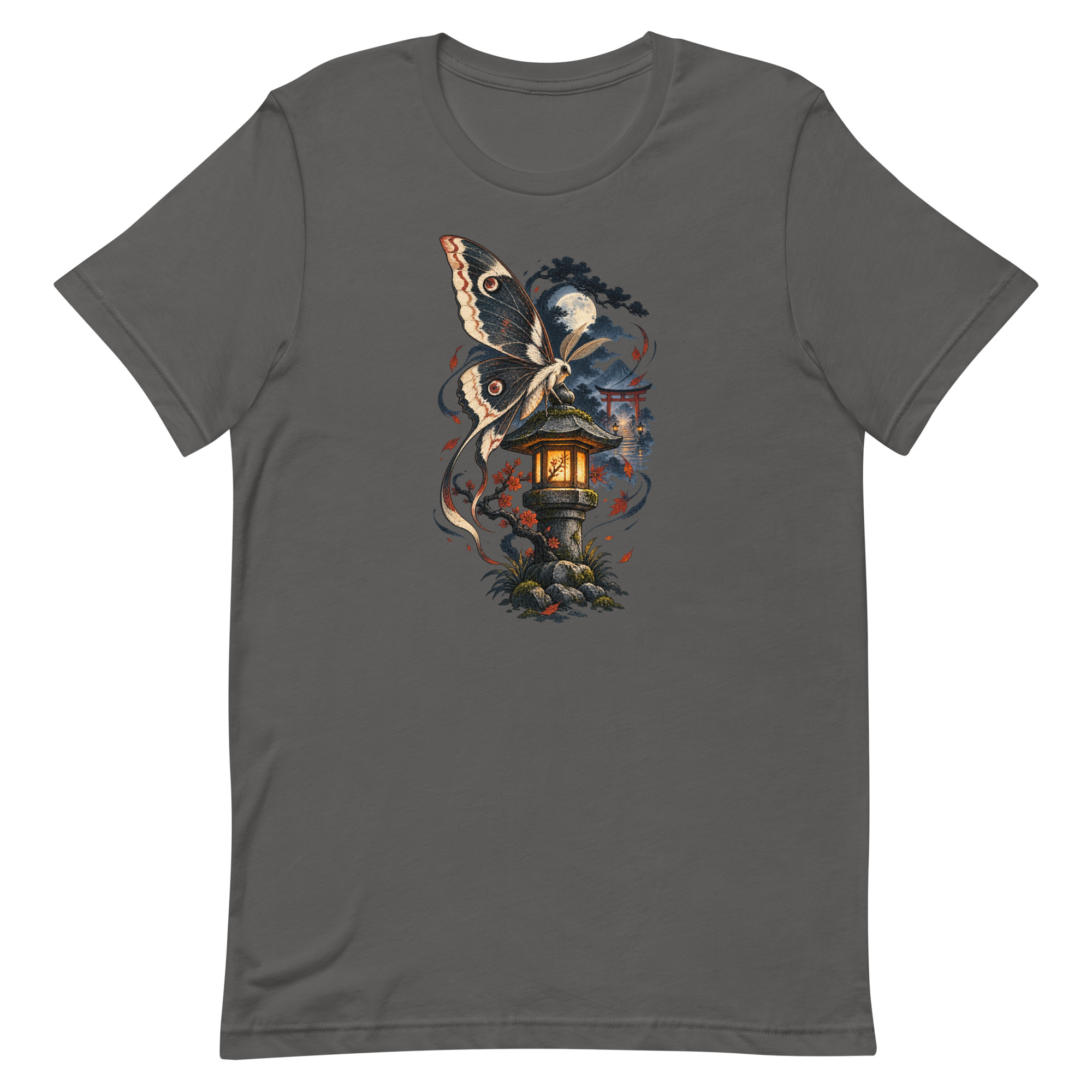 Japanese Moth Lantern Shrine Night Yokai Art T-Shirt - Image 2