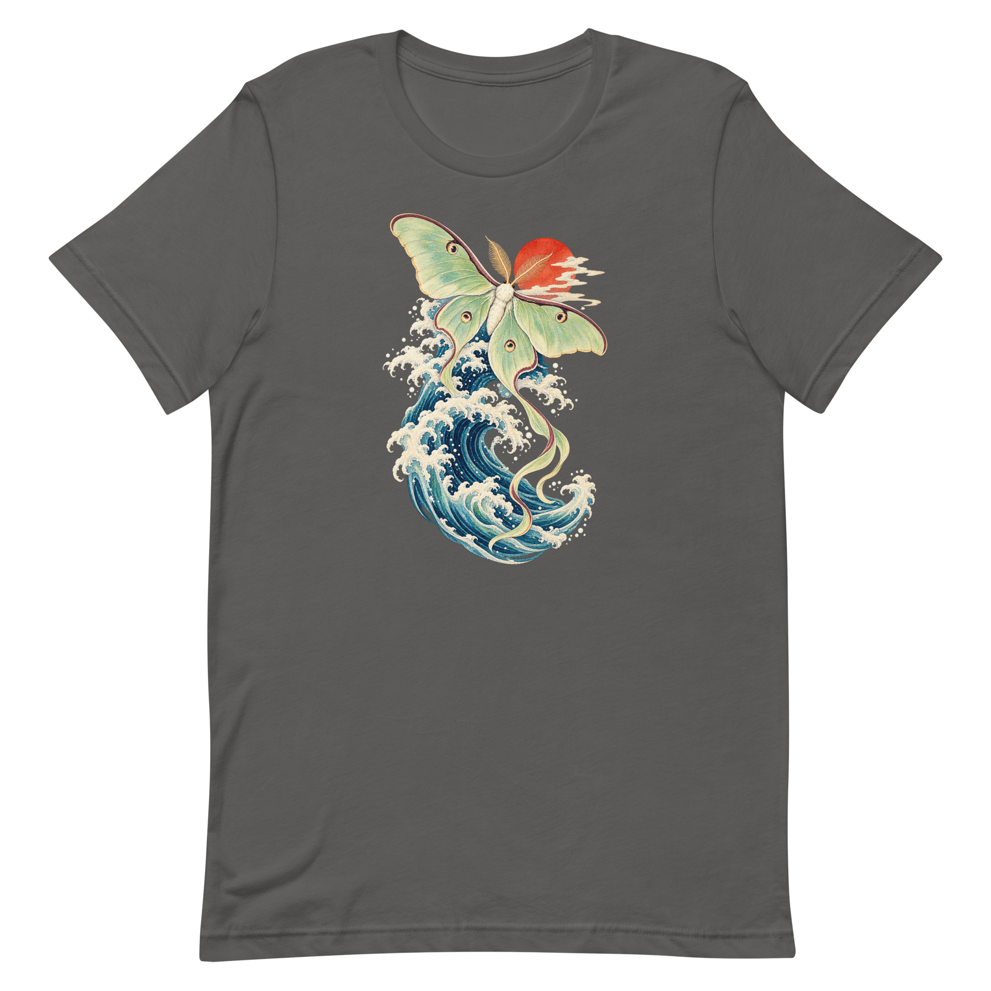 Luna Moth Great Wave Japanese Ukiyo-e Art T-Shirt - Image 2