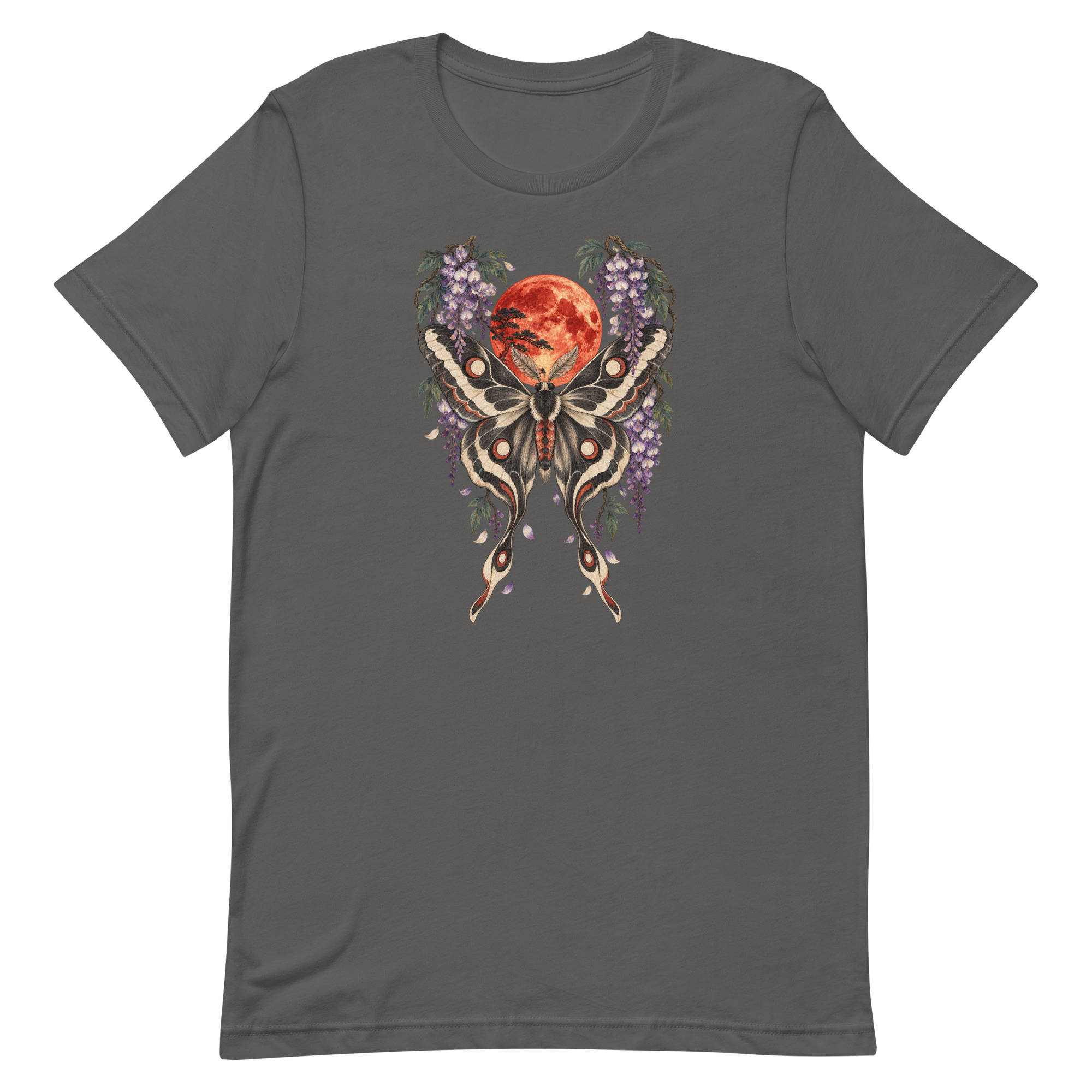 Japanese Moth Red Moon Wisteria Ukiyo-e Art T-Shirt - Image 4