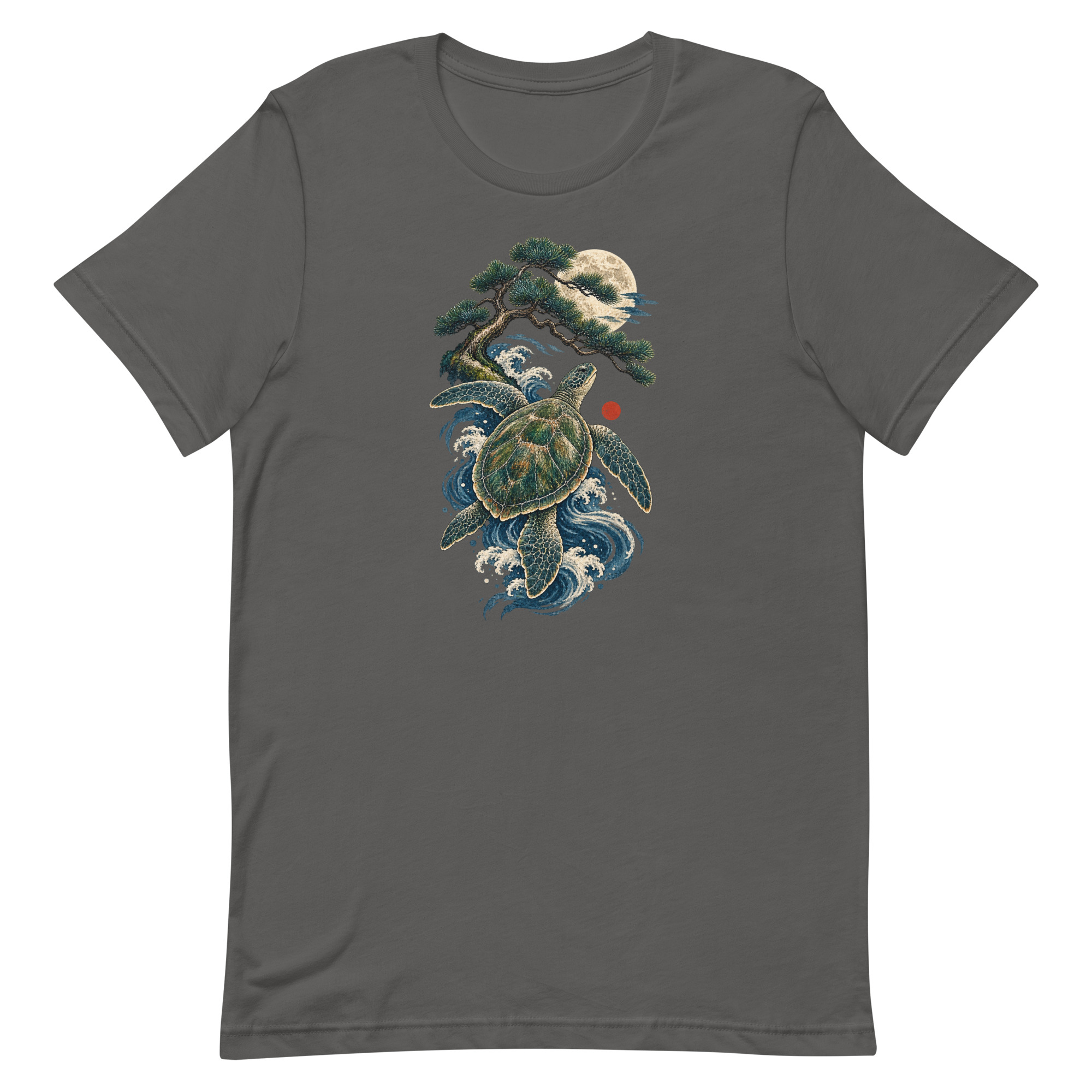 Ancient Sea Turtle Pine Moon Japanese Art, Japanese Art Tee, Mythology Gift - Image 2