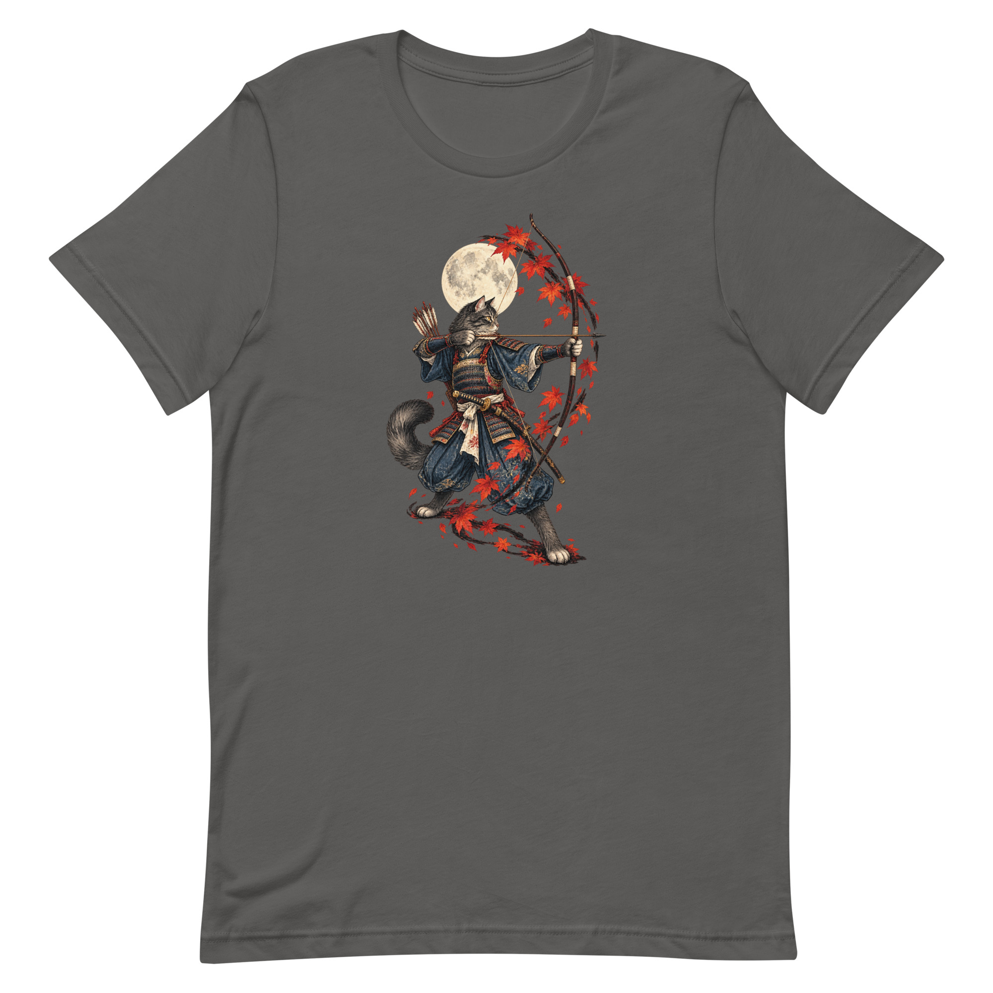 Samurai Cat Archer Maple Moon Japanese Art, Japanese Art Tee, Mythology Gift - Image 4