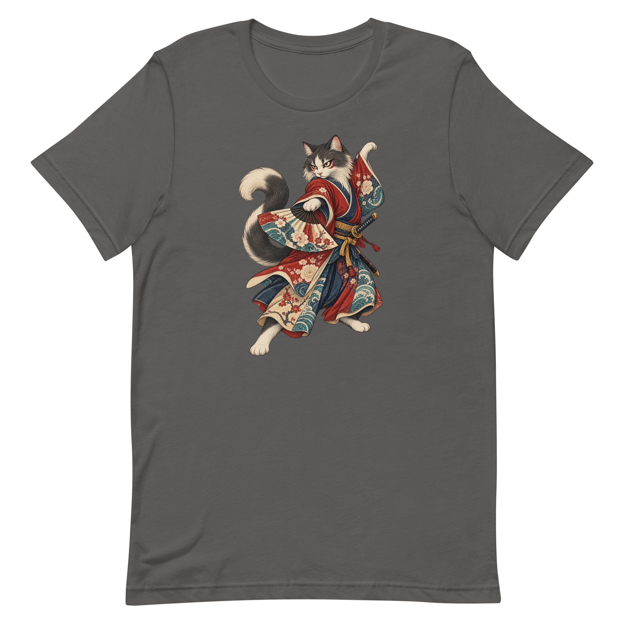 Samurai Cat Kabuki Fan Japanese Warrior Art, Japanese Art Tee, Mythology Gift - Image 4