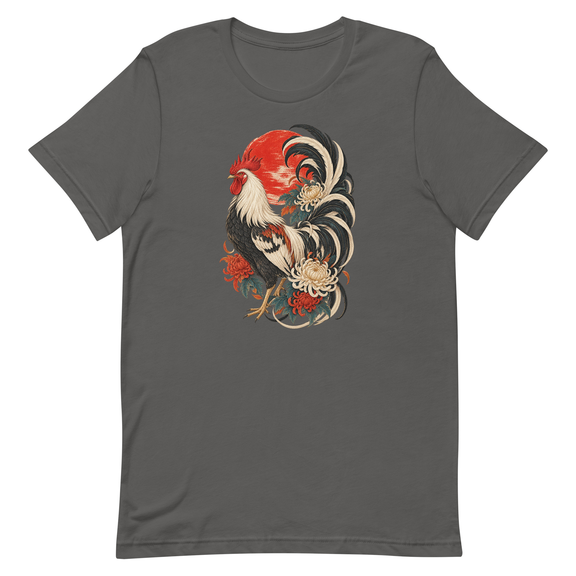 Japanese Rooster Red Sun Chrysanthemum Art, Japanese Art Tee, Mythology Gift - Image 2