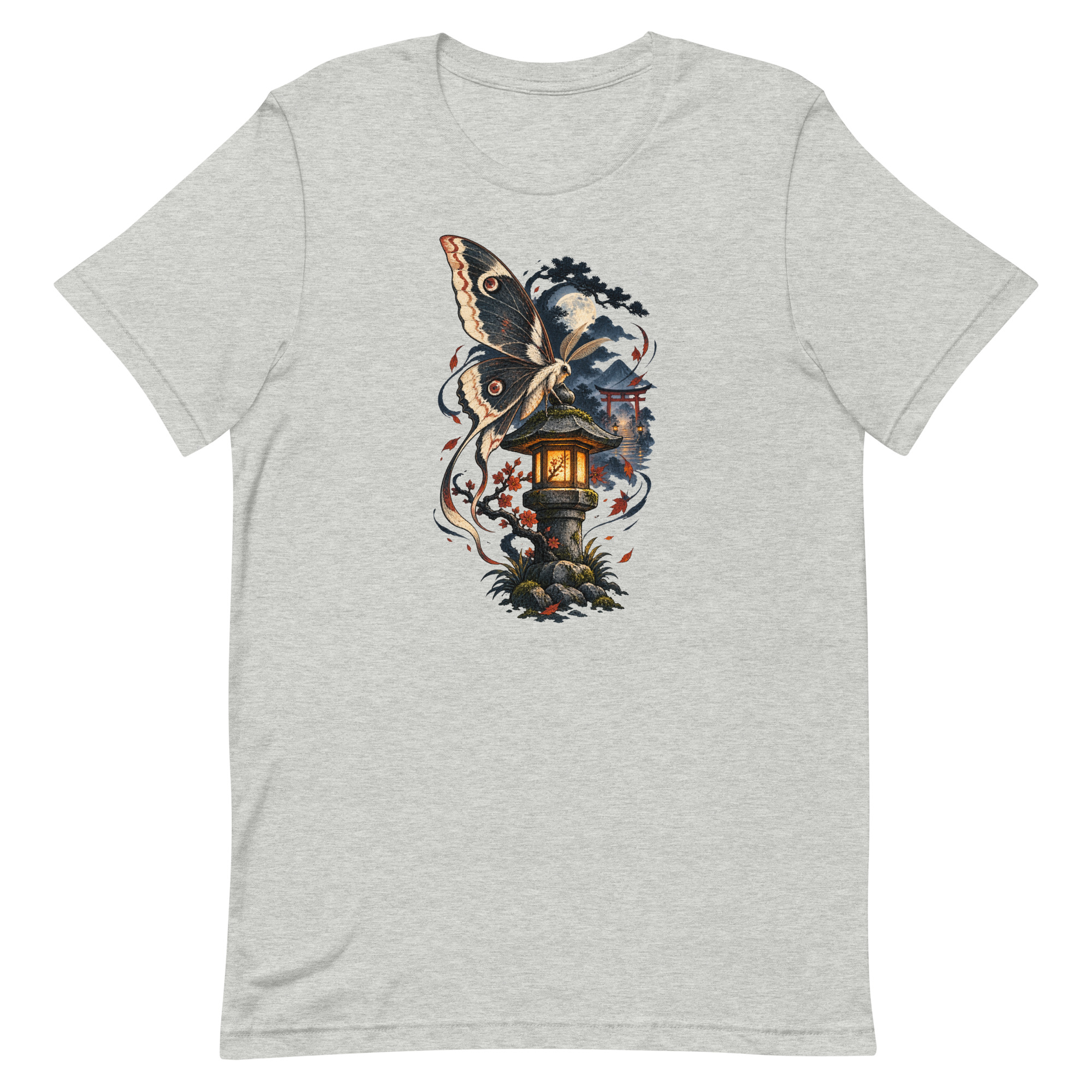 Japanese Moth Lantern Shrine Night Yokai Art T-Shirt - Image 3