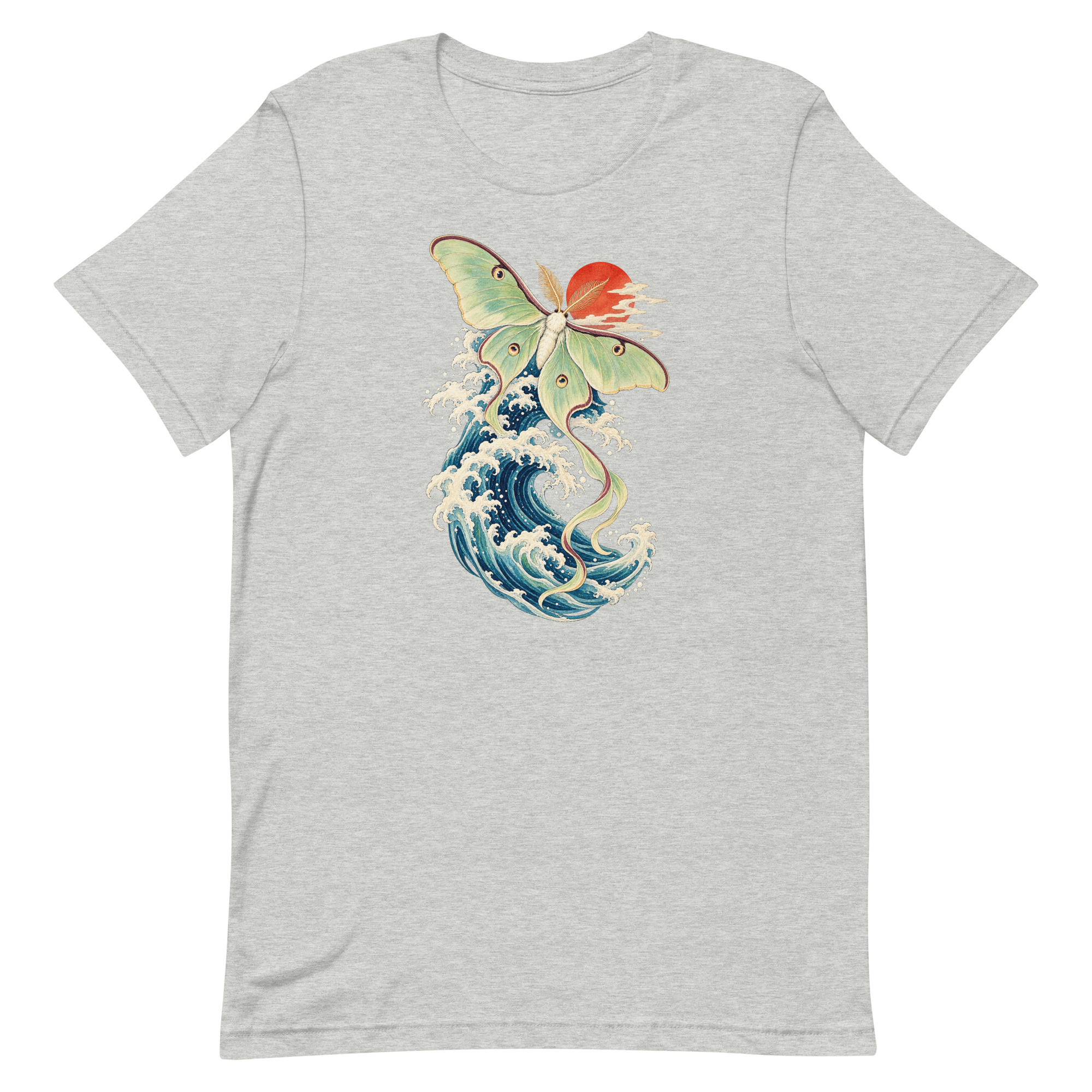 Luna Moth Great Wave Japanese Ukiyo-e Art T-Shirt - Image 3