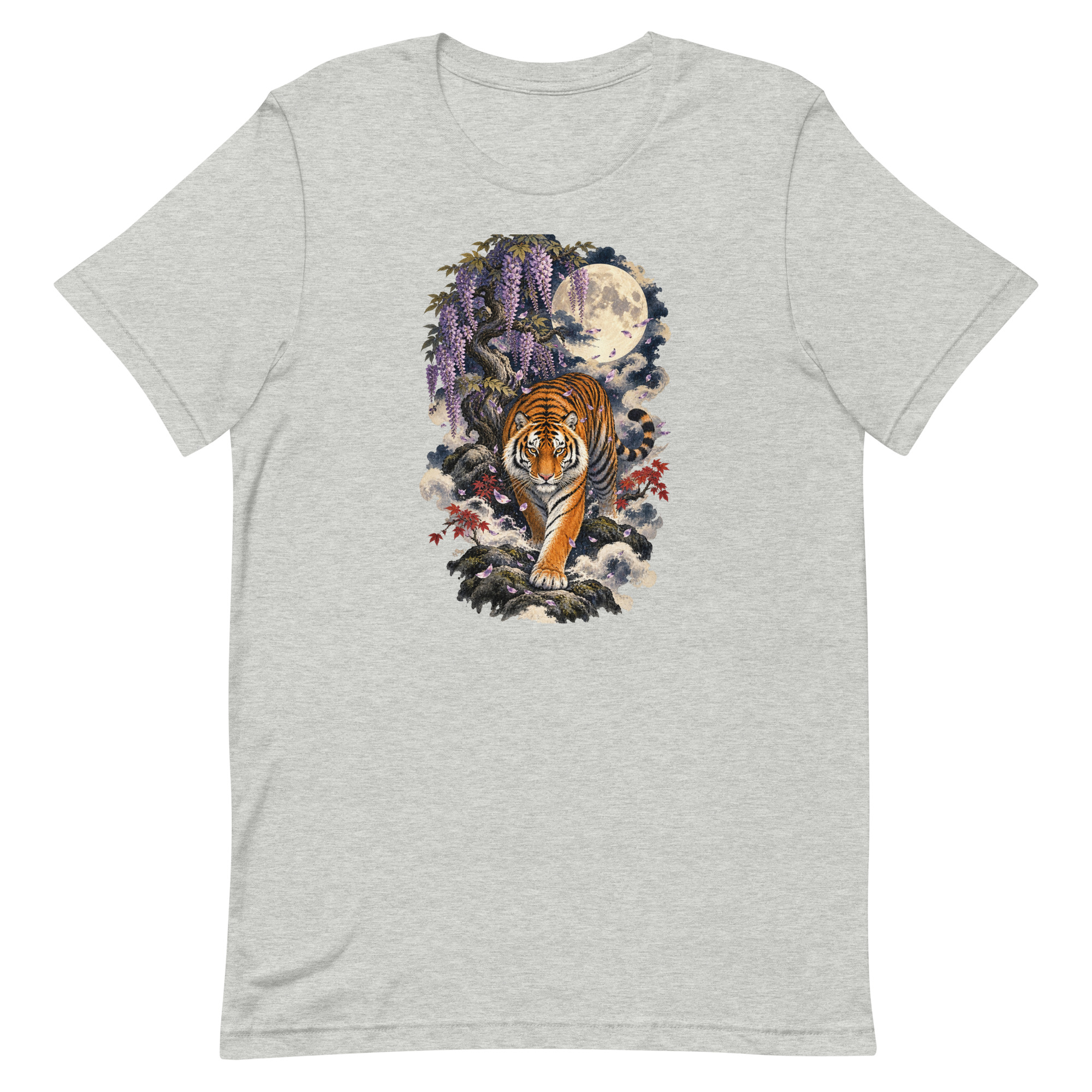 Japanese Tiger Wisteria Full Moon Art, Japanese Art Tee, Mythology Gift - Image 4
