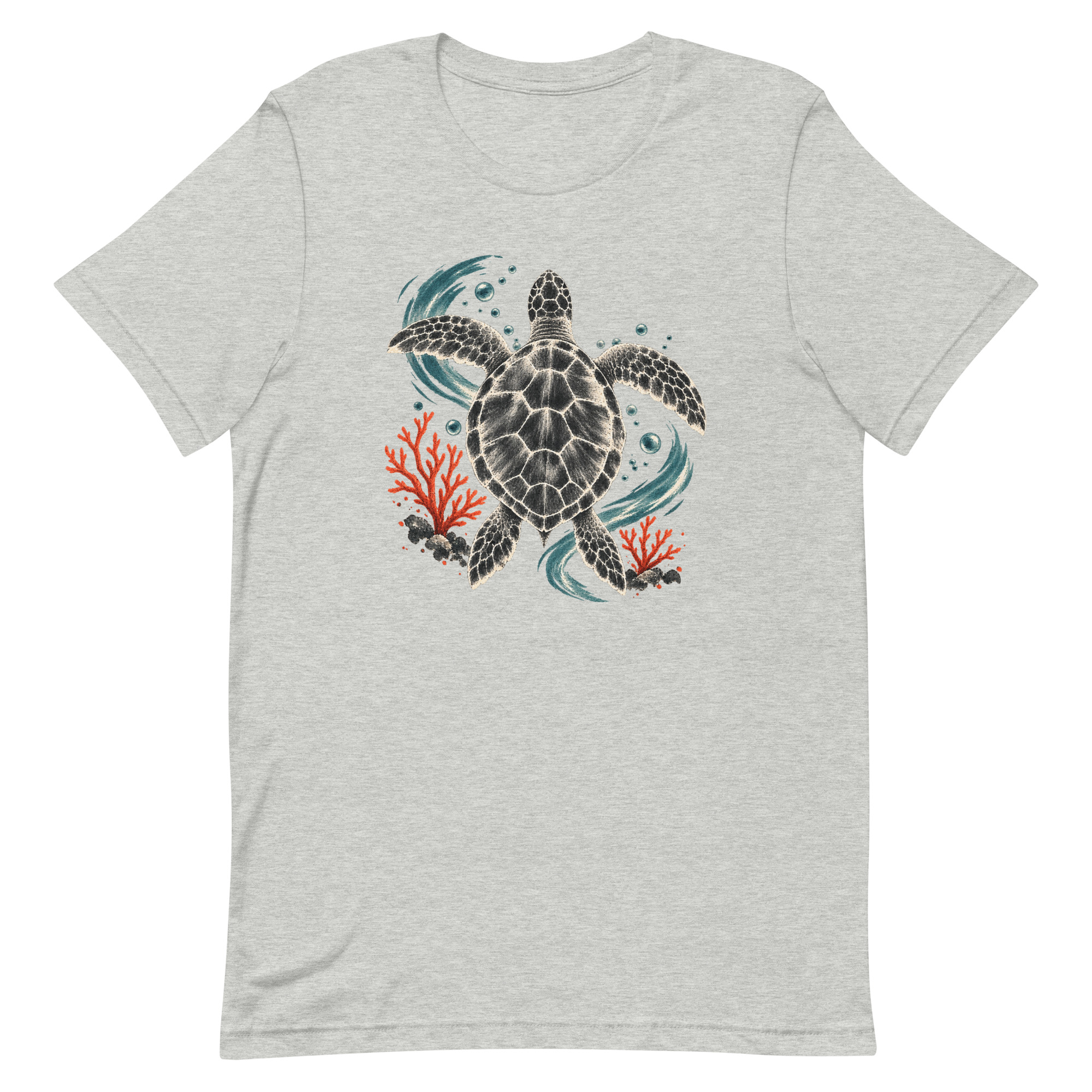 Gyotaku Sea Turtle Coral Japanese Print Art, Japanese Art Tee, Mythology Gift - Image 5