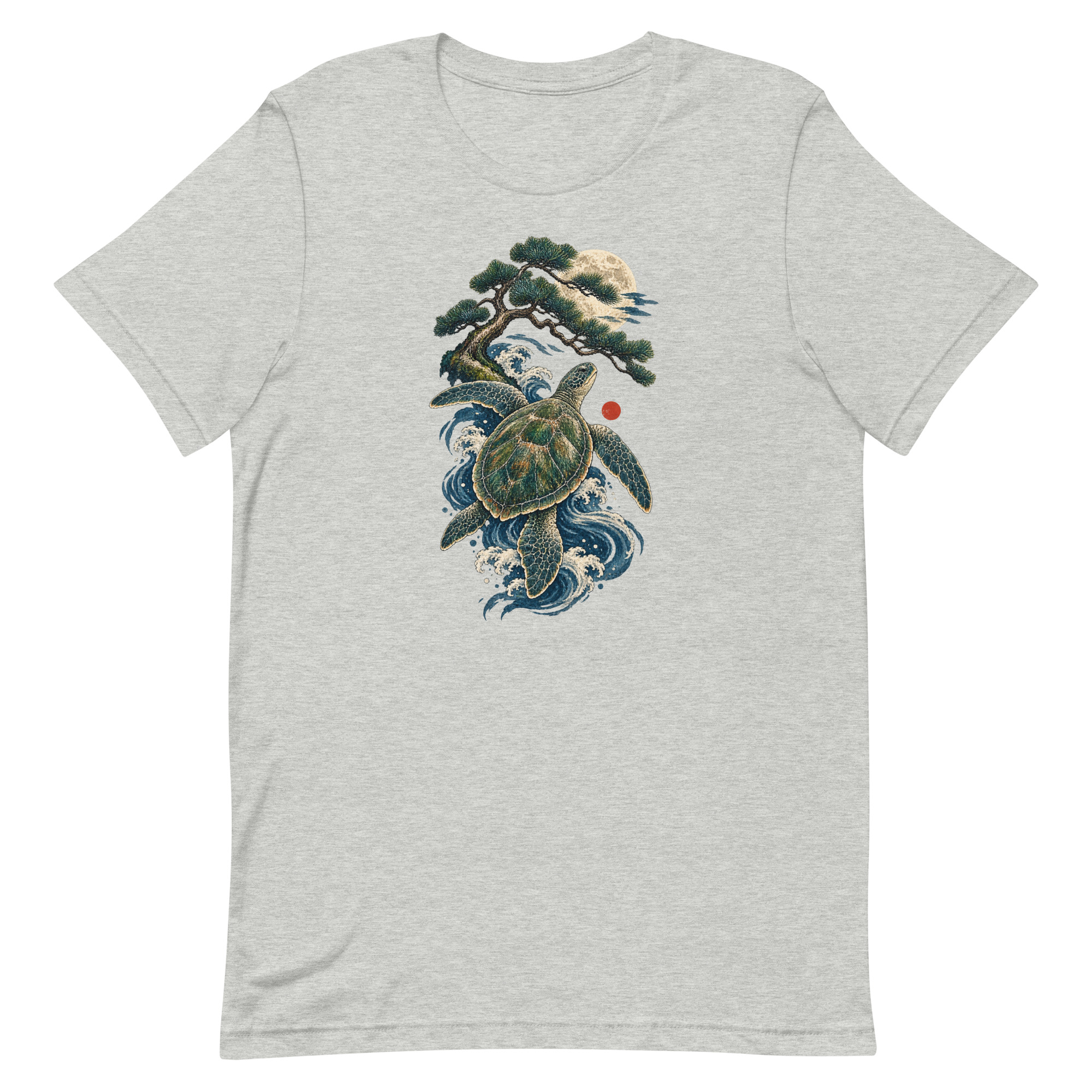 Ancient Sea Turtle Pine Moon Japanese Art, Japanese Art Tee, Mythology Gift - Image 3