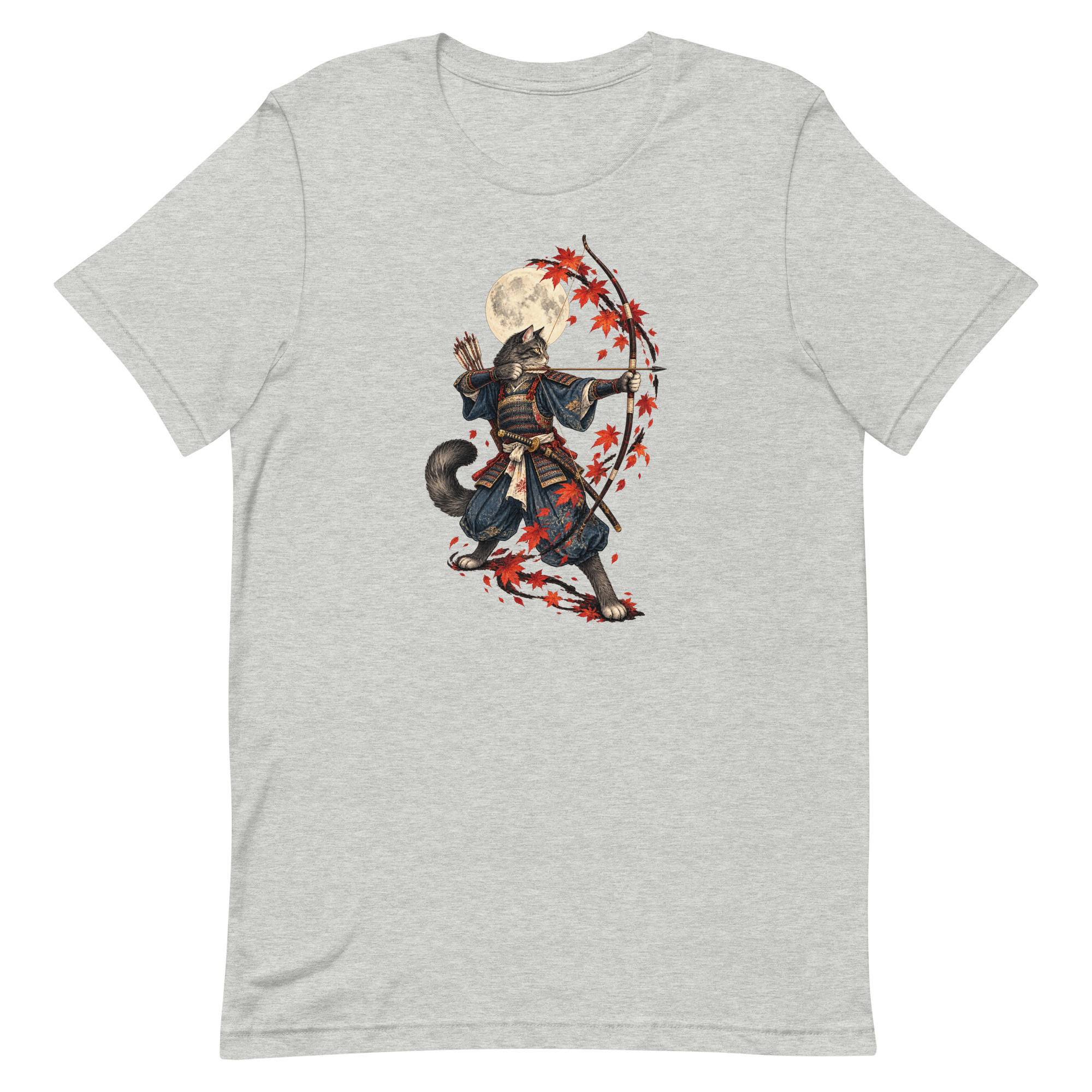 Samurai Cat Archer Maple Moon Japanese Art, Japanese Art Tee, Mythology Gift - Image 5