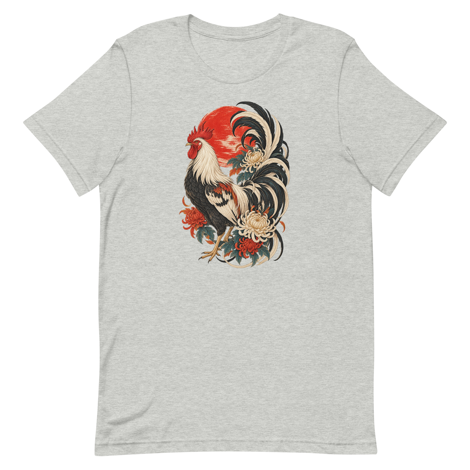 Japanese Rooster Red Sun Chrysanthemum Art, Japanese Art Tee, Mythology Gift - Image 3