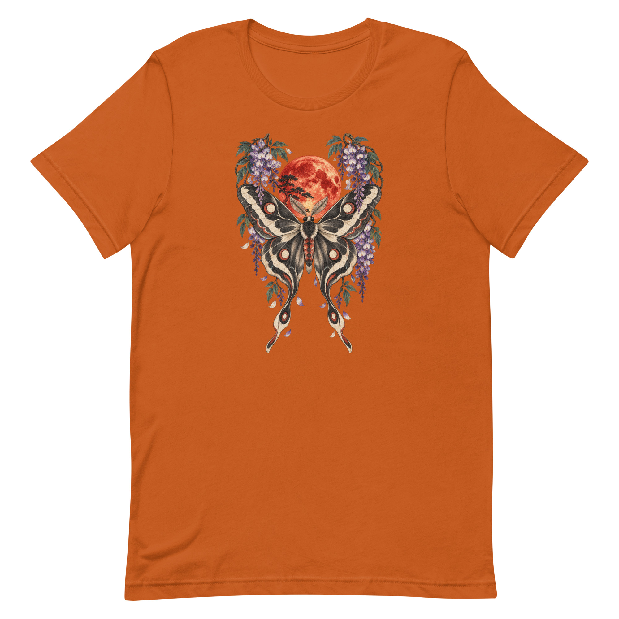 Japanese Moth Red Moon Wisteria Ukiyo-e Art T-Shirt - Image 6