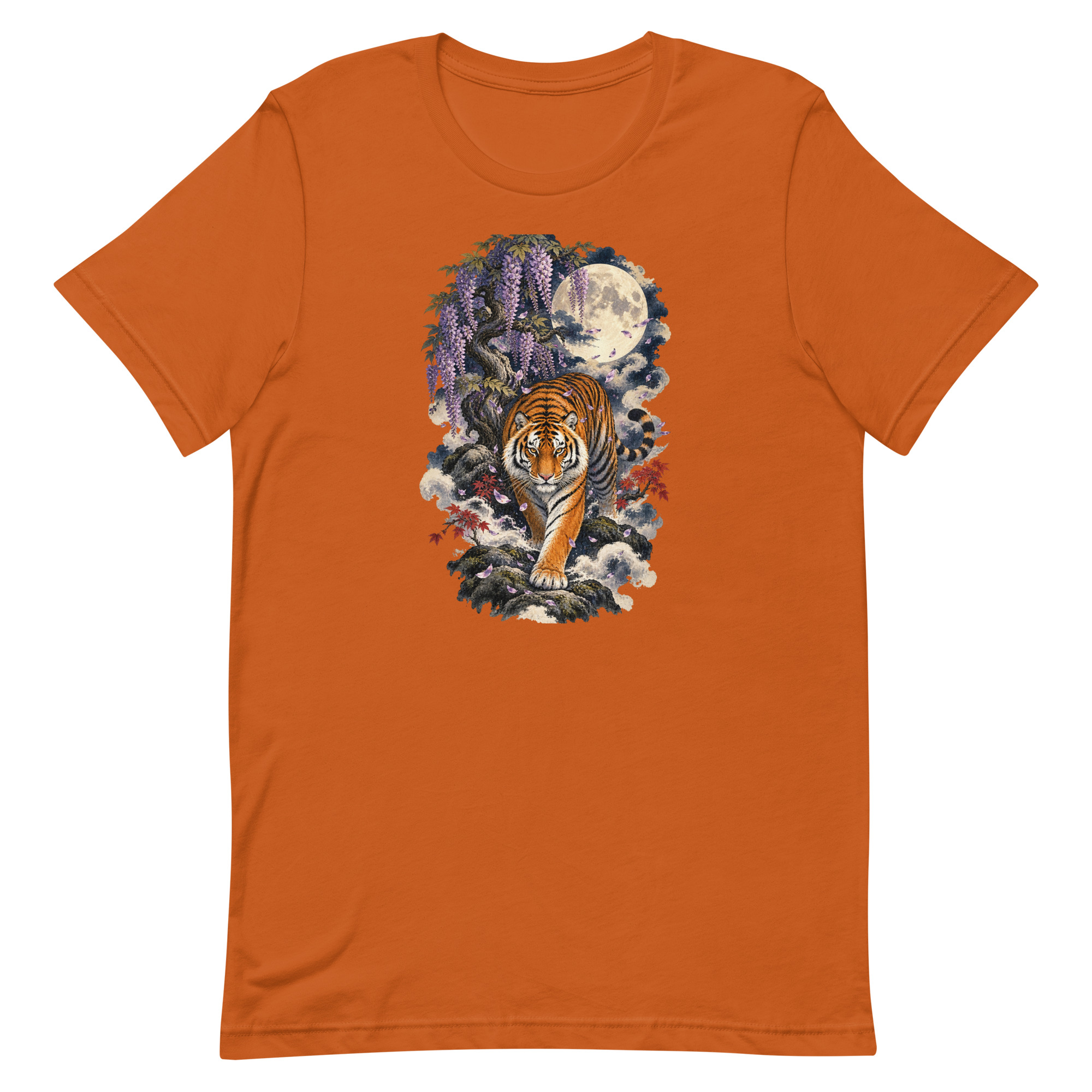 Japanese Tiger Wisteria Full Moon Art, Japanese Art Tee, Mythology Gift - Image 5