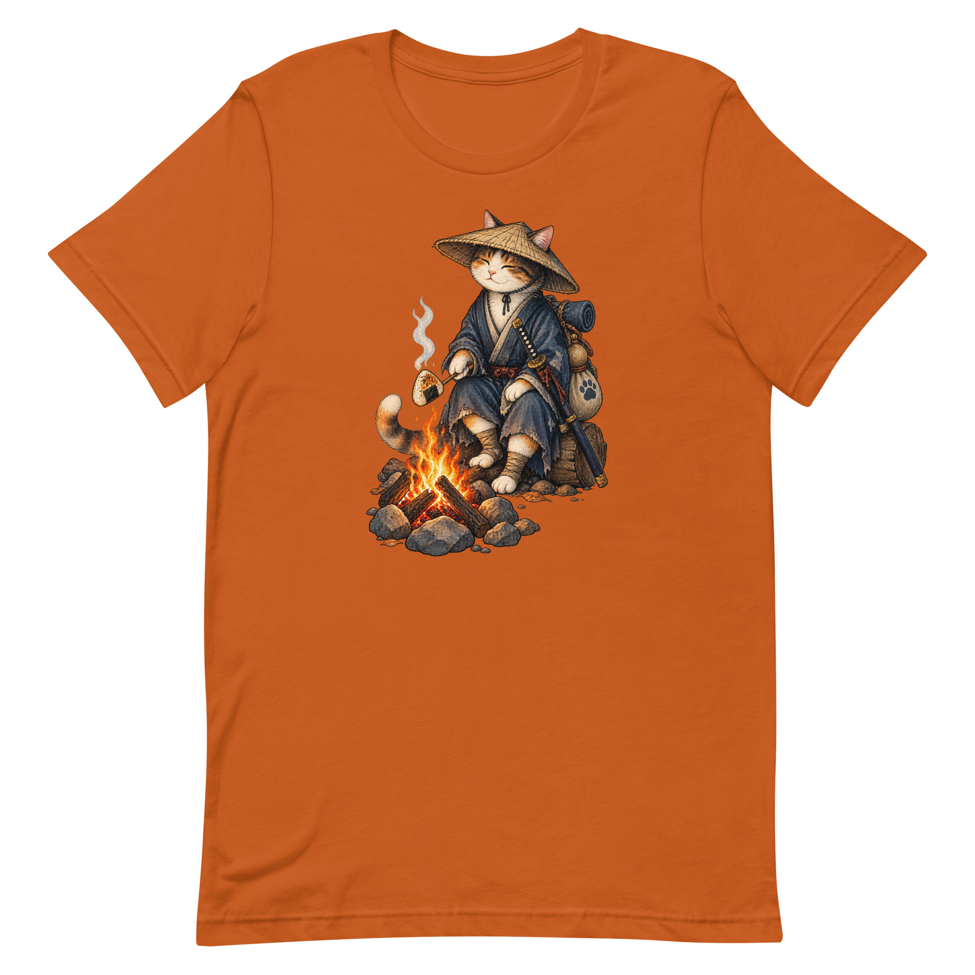 Samurai Cat Onigiri Campfire Japanese Art, Japanese Art Tee, Mythology Gift - Image 6