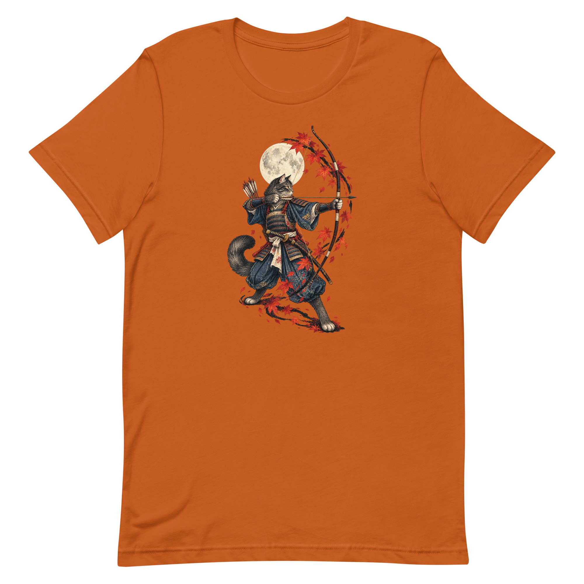 Samurai Cat Archer Maple Moon Japanese Art, Japanese Art Tee, Mythology Gift - Image 6
