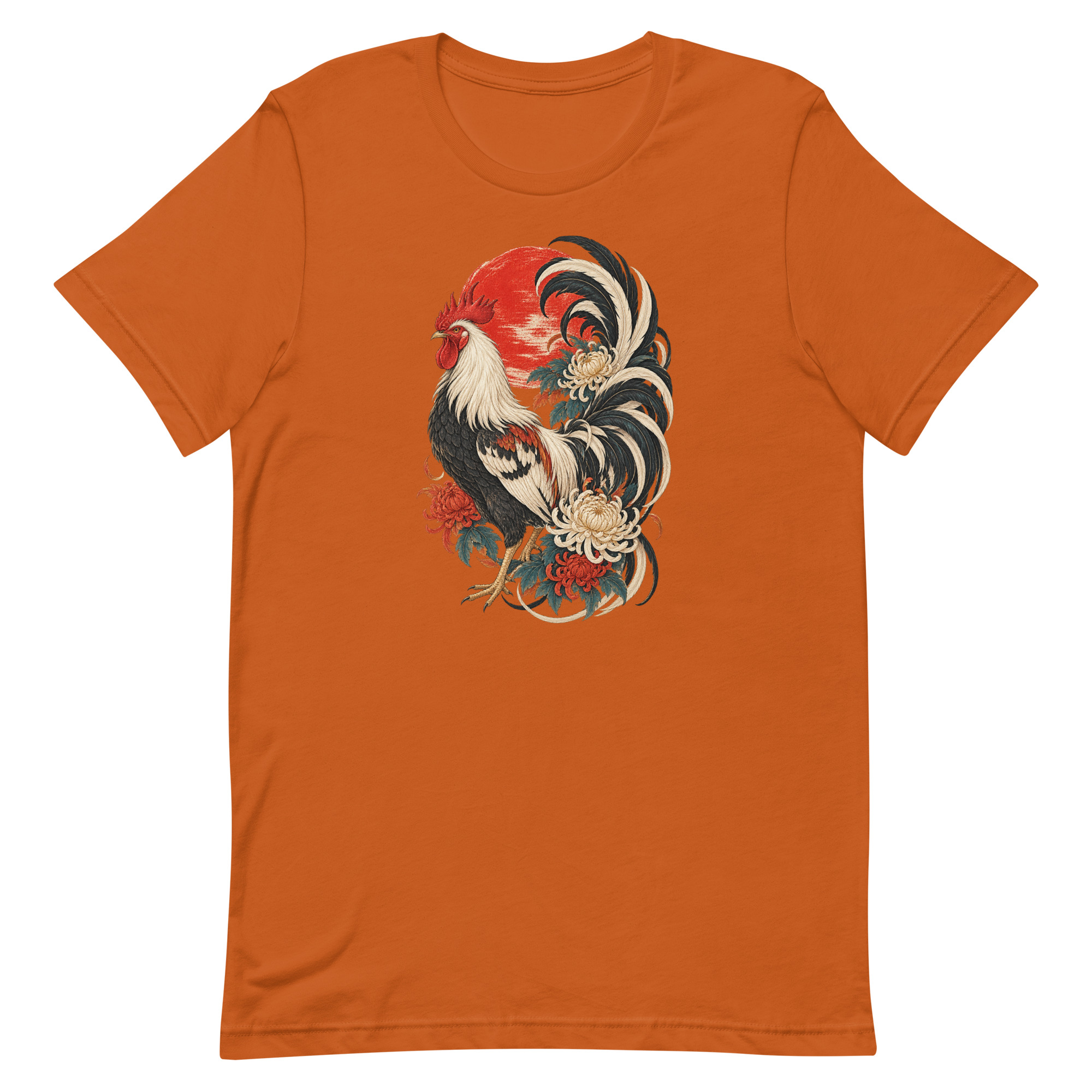 Japanese Rooster Red Sun Chrysanthemum Art, Japanese Art Tee, Mythology Gift - Image 4