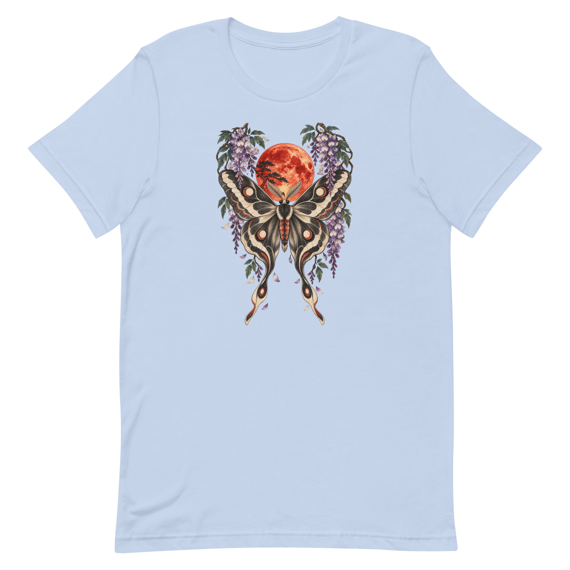 Japanese Moth Red Moon Wisteria Ukiyo-e Art T-Shirt - Image 7