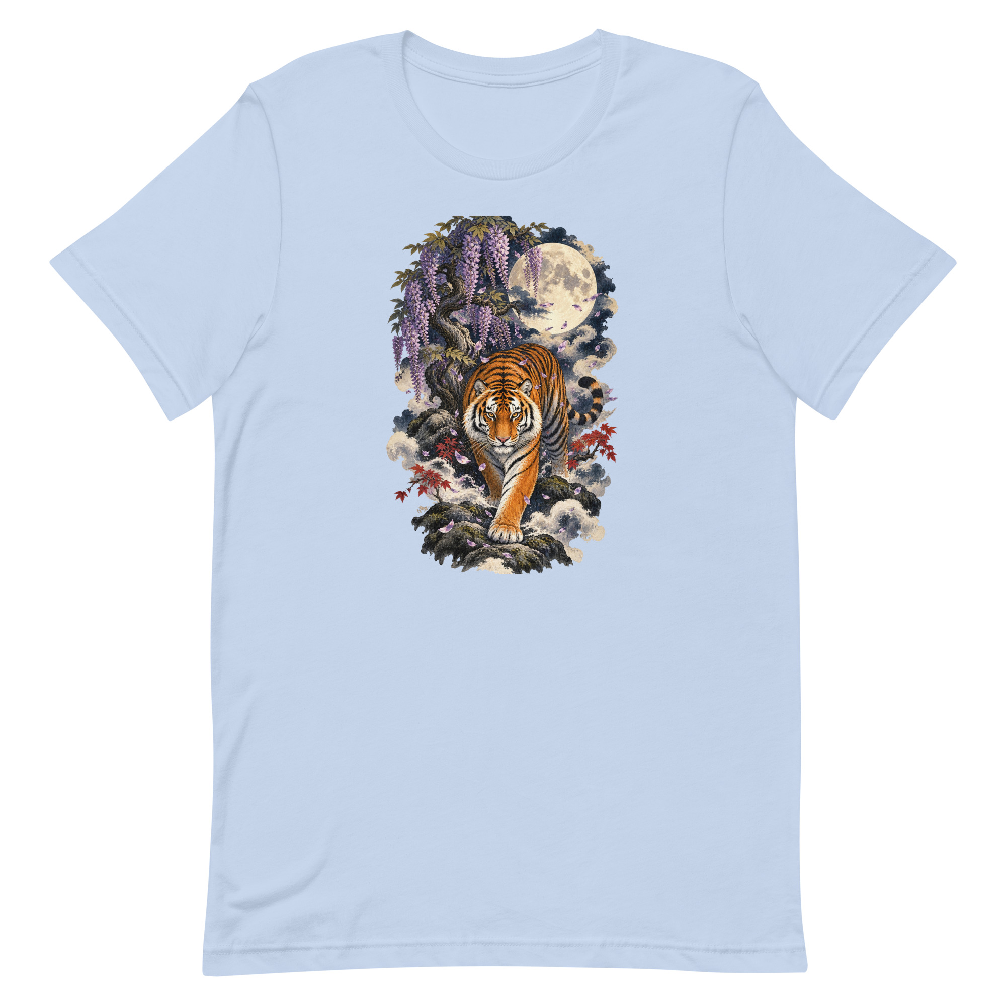 Japanese Tiger Wisteria Full Moon Art, Japanese Art Tee, Mythology Gift - Image 6