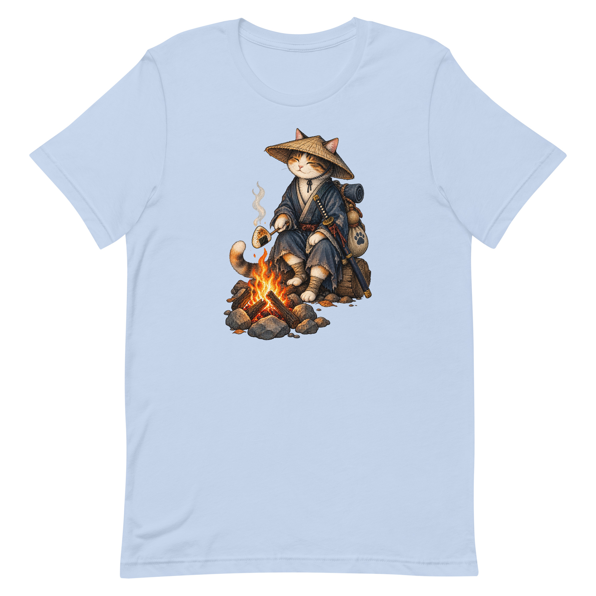 Samurai Cat Onigiri Campfire Japanese Art, Japanese Art Tee, Mythology Gift - Image 7