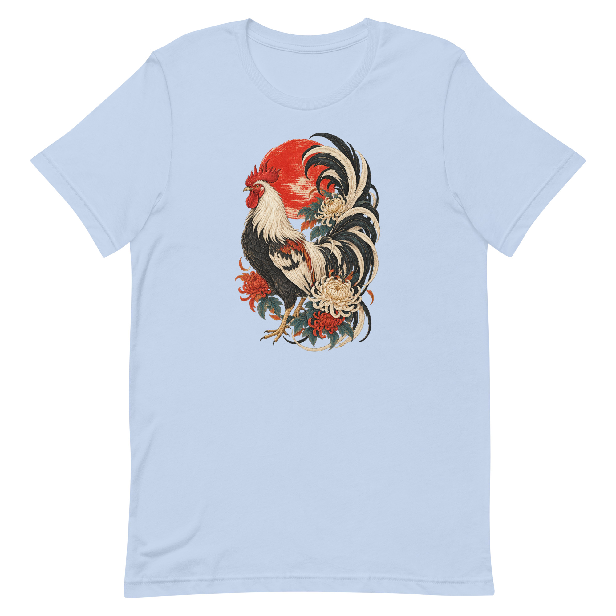Japanese Rooster Red Sun Chrysanthemum Art, Japanese Art Tee, Mythology Gift - Image 5