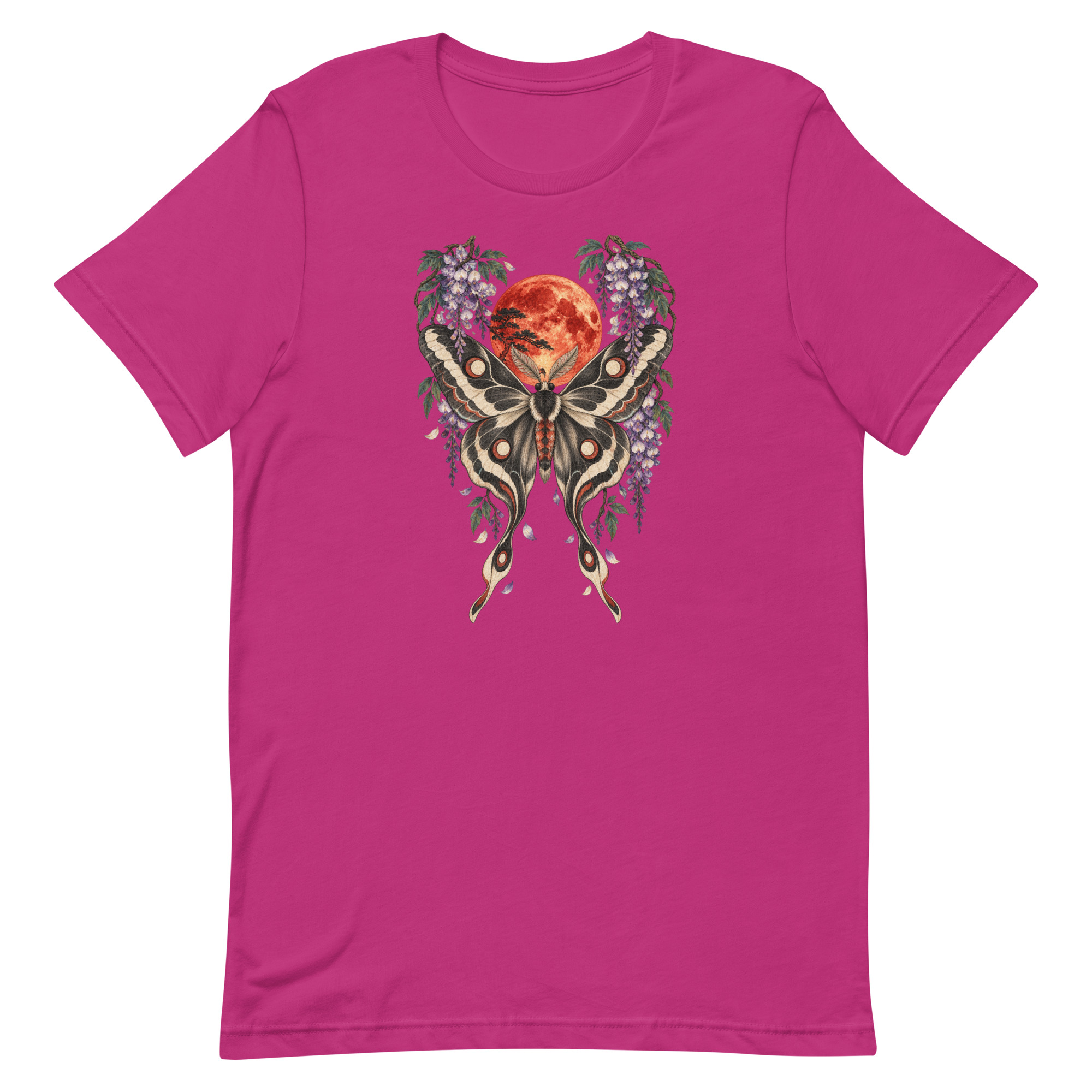 Japanese Moth Red Moon Wisteria Ukiyo-e Art T-Shirt - Image 8