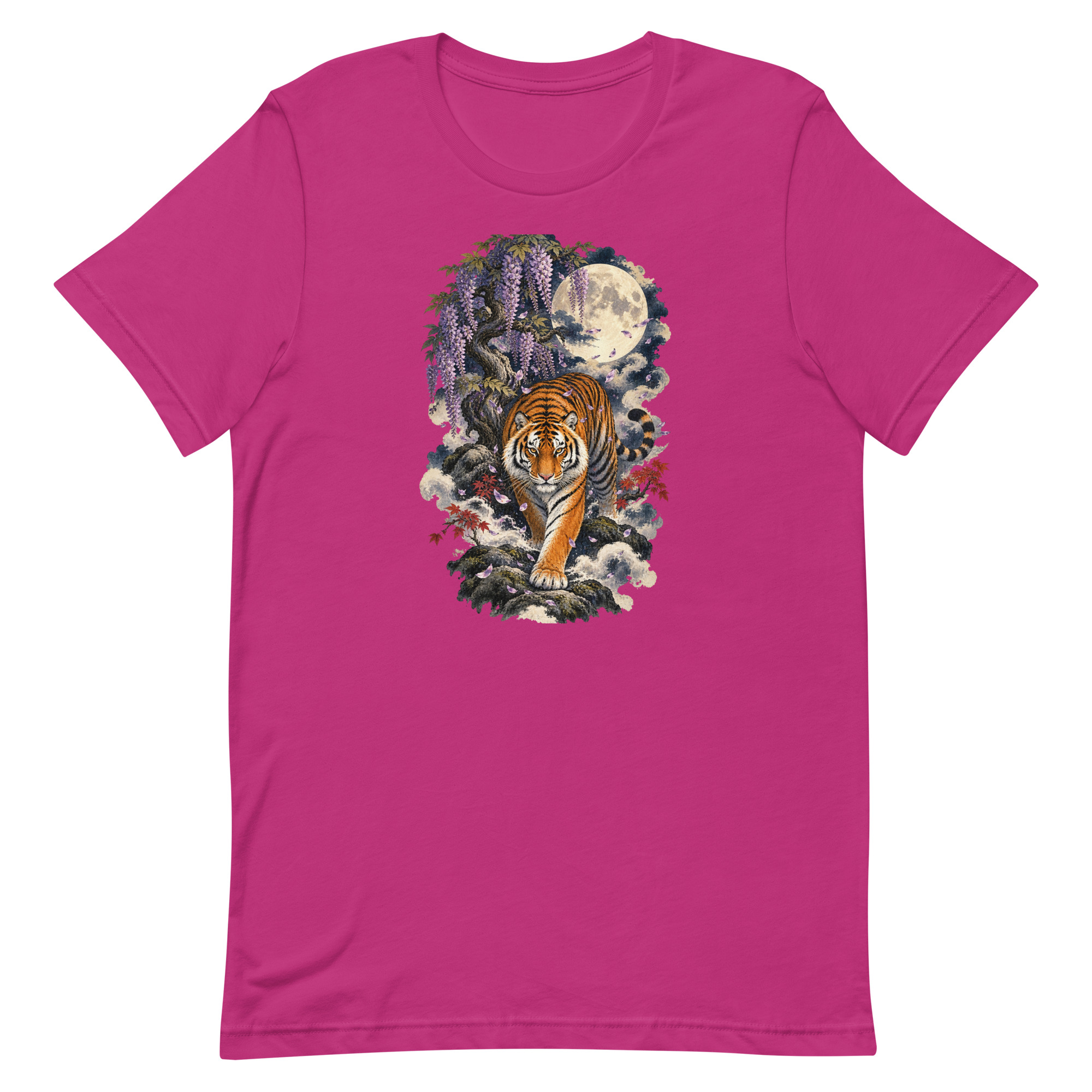 Japanese Tiger Wisteria Full Moon Art, Japanese Art Tee, Mythology Gift - Image 7