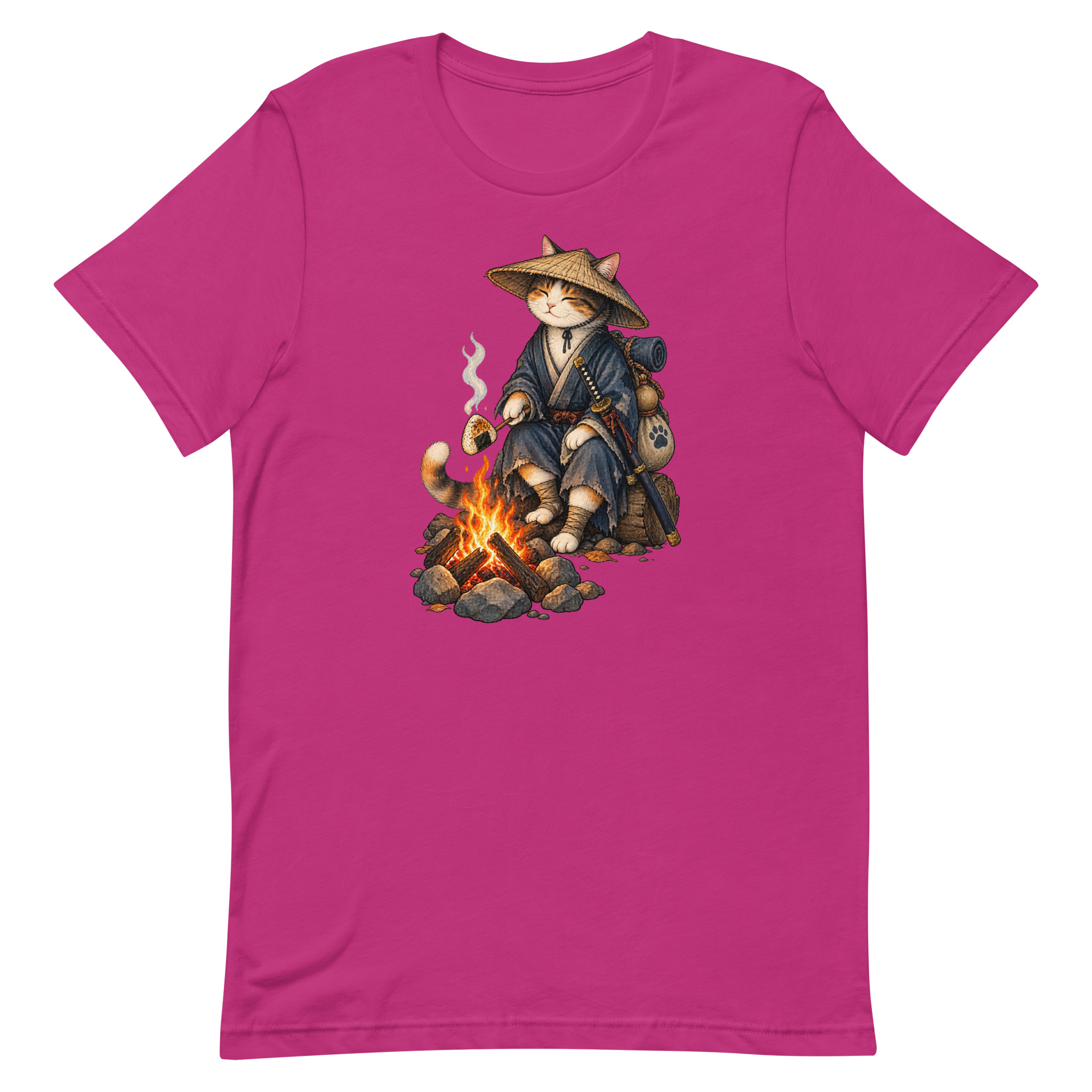 Samurai Cat Onigiri Campfire Japanese Art, Japanese Art Tee, Mythology Gift - Image 8