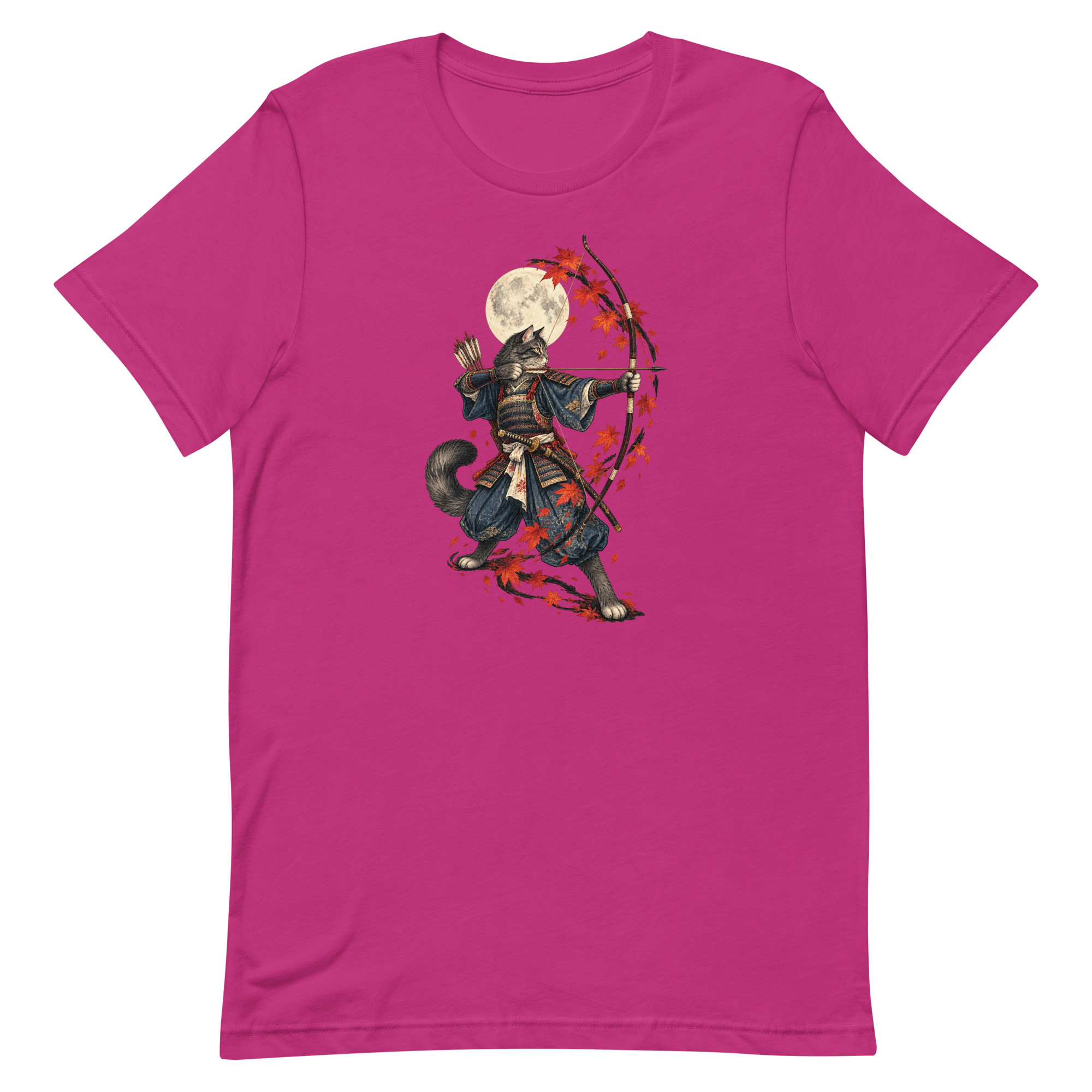 Samurai Cat Archer Maple Moon Japanese Art, Japanese Art Tee, Mythology Gift - Image 8