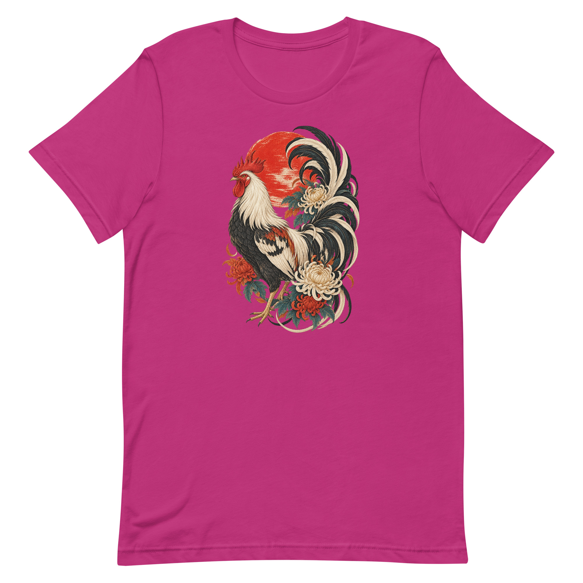 Japanese Rooster Red Sun Chrysanthemum Art, Japanese Art Tee, Mythology Gift - Image 6