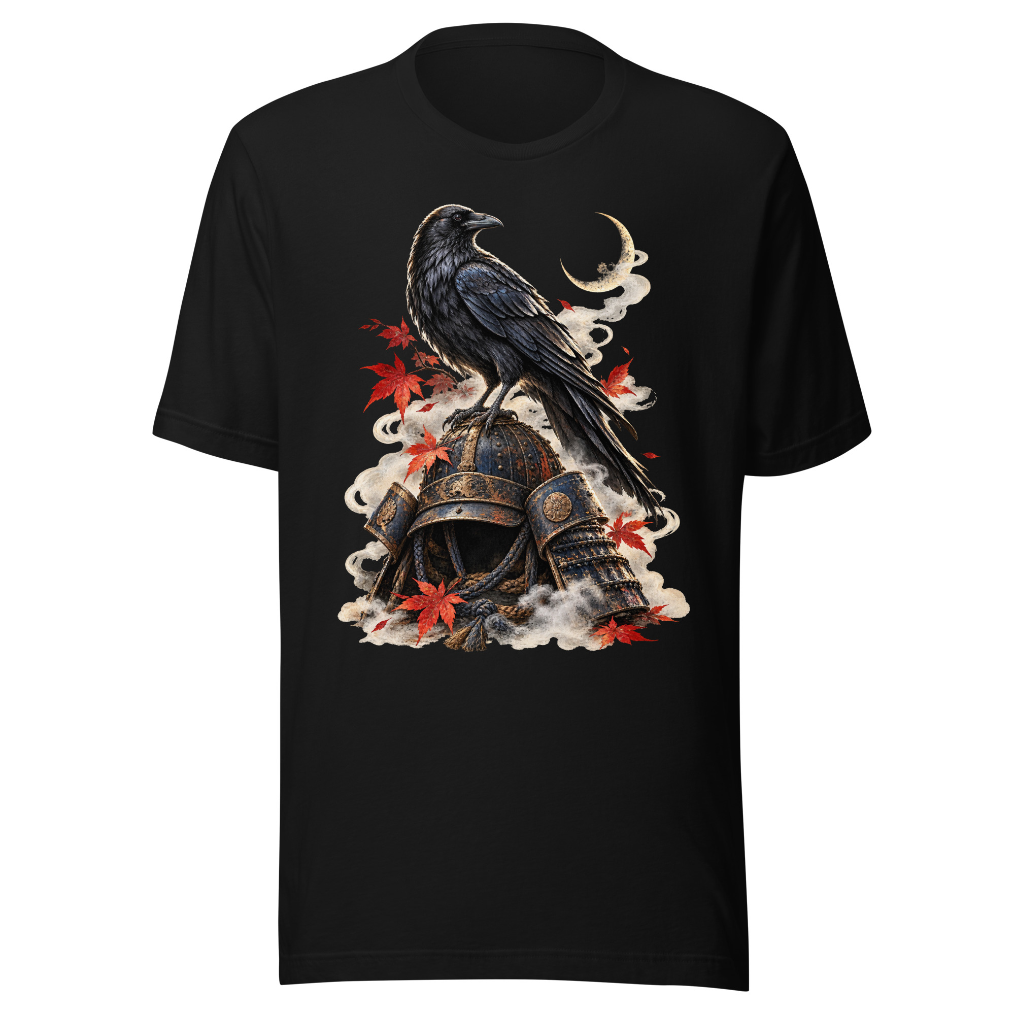 Raven Samurai Helmet Japanese Warrior Bird Art T-Shirt