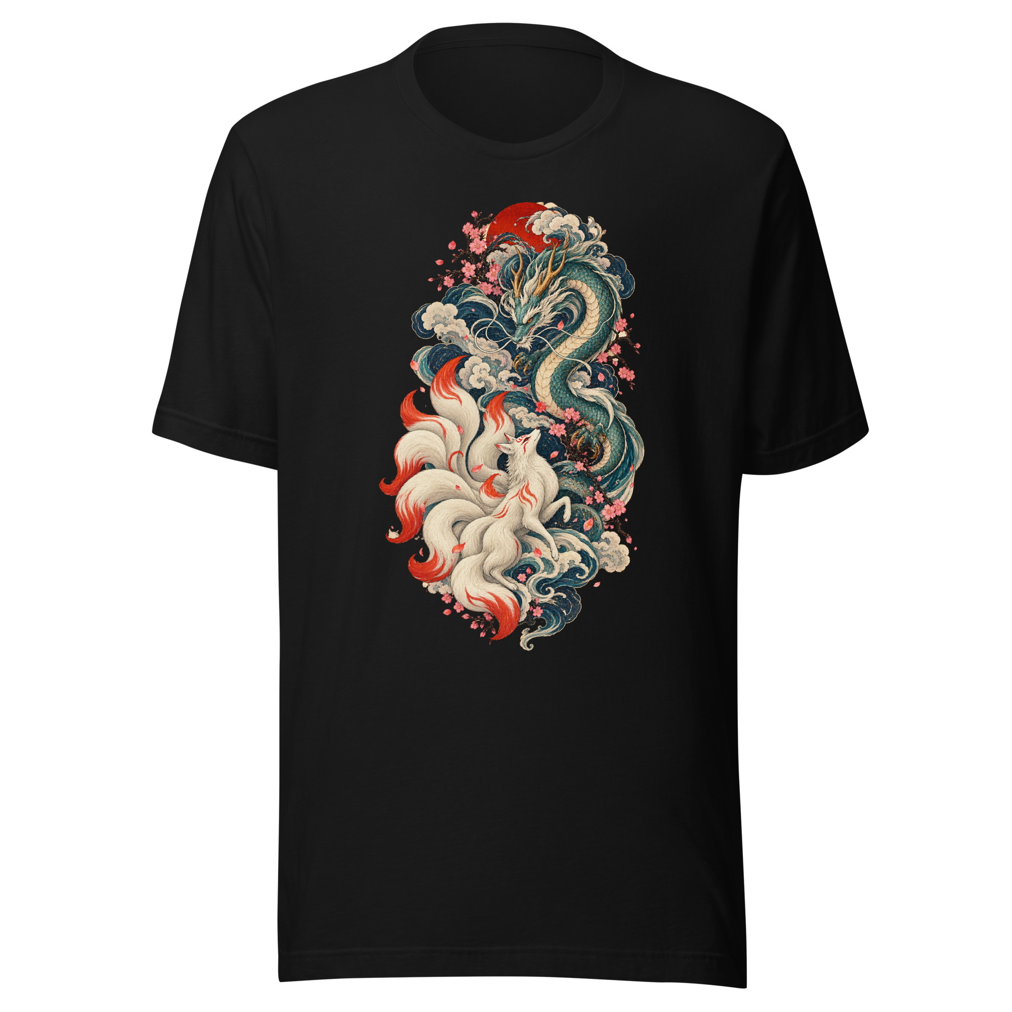Kitsune Dragon Spiral Japanese Mythology Art T-Shirt