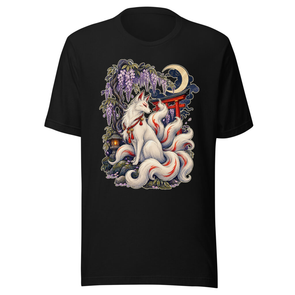 White Kitsune Wisteria Shrine Japanese Fox Spirit T-Shirt