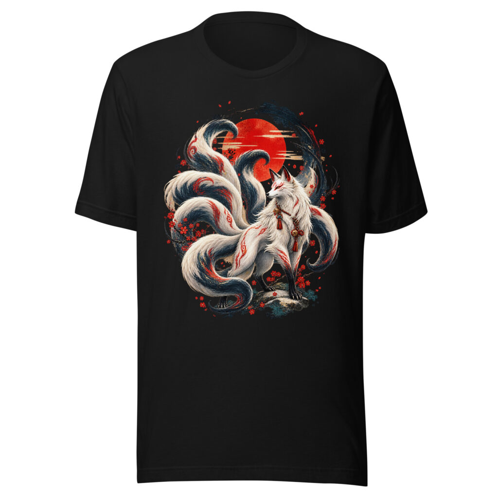 Nine Tailed Fox Red Sun Enso Japanese Mythology T-Shirt