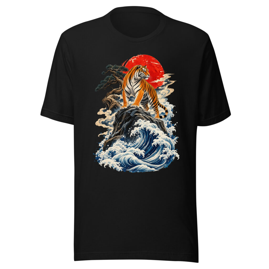 Japanese Tiger Great Wave Woodblock Art T-Shirt