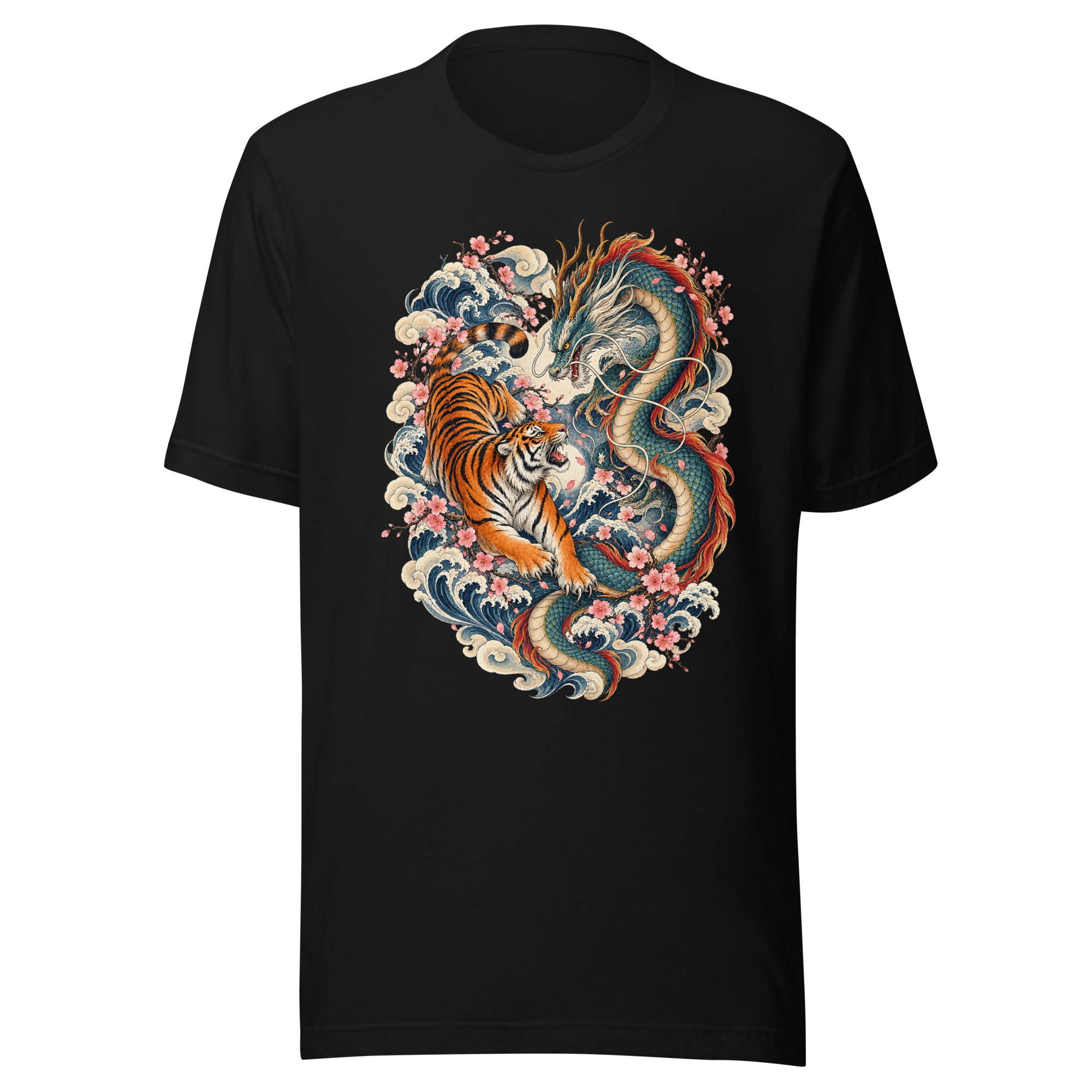 Japanese Tiger Dragon Sakura Mythology T-Shirt