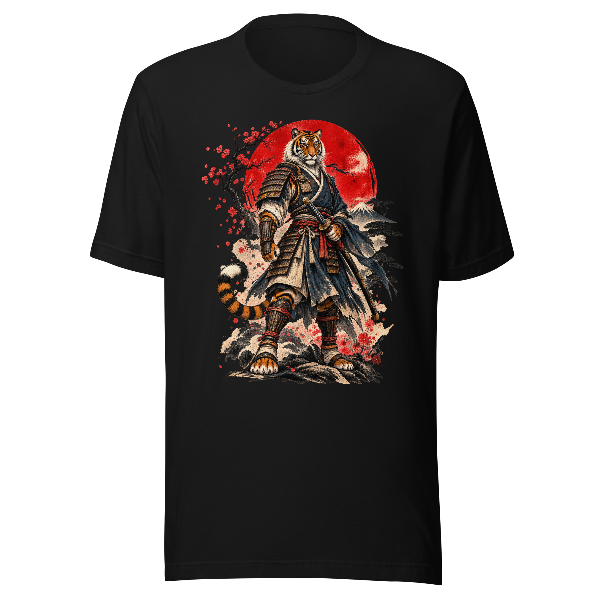 Samurai Tiger Red Sun Japanese Warrior Art T-Shirt
