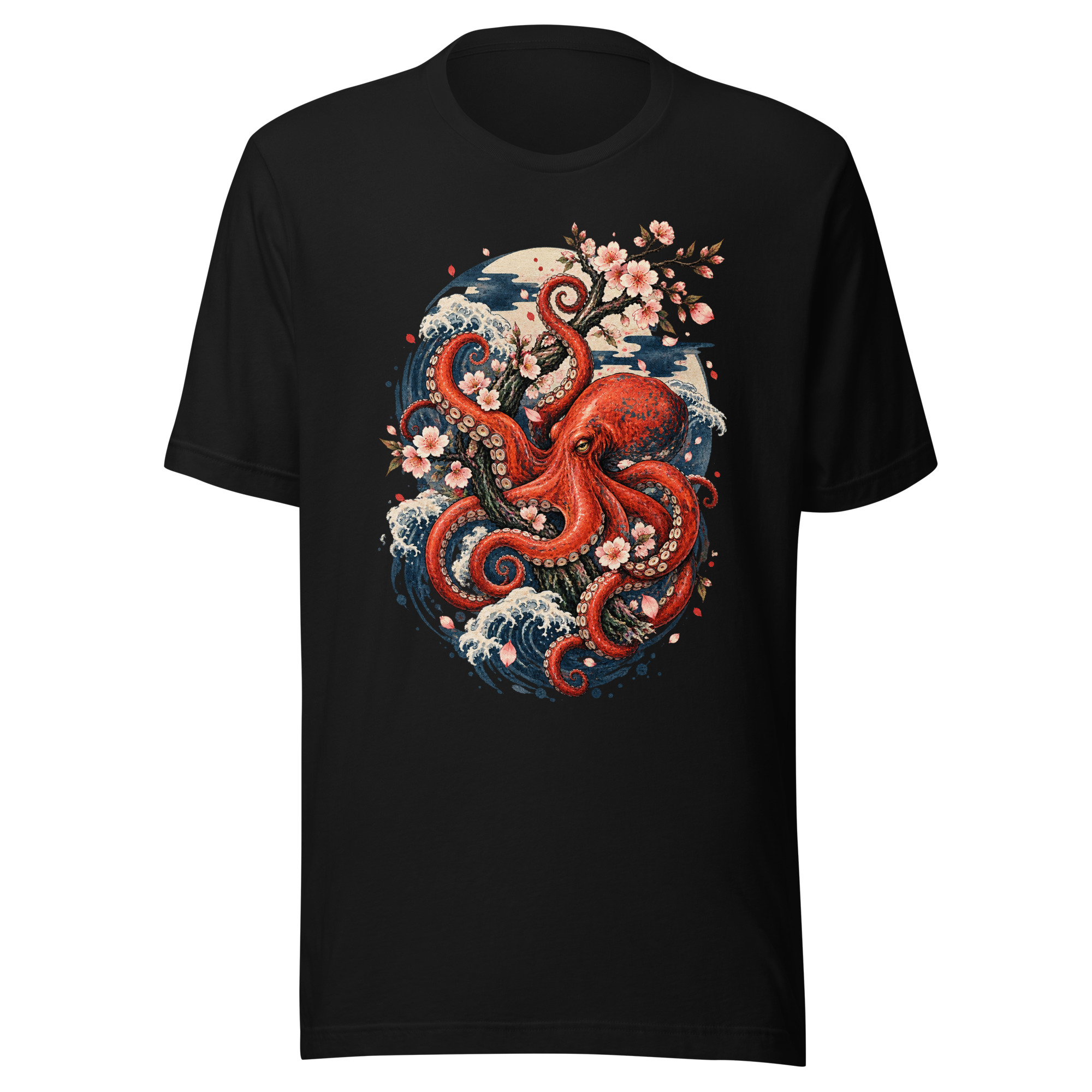 Octopus Cherry Blossom Japanese Woodblock Art T-Shirt
