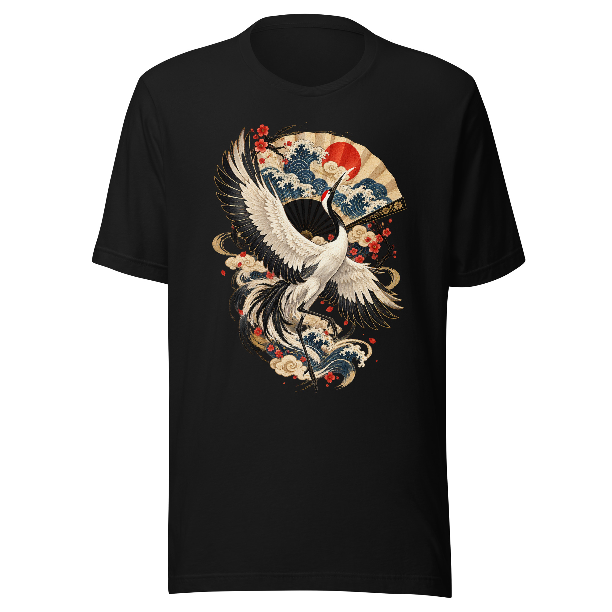 Crane Folding Fan Dance Japanese Woodblock Art T-Shirt