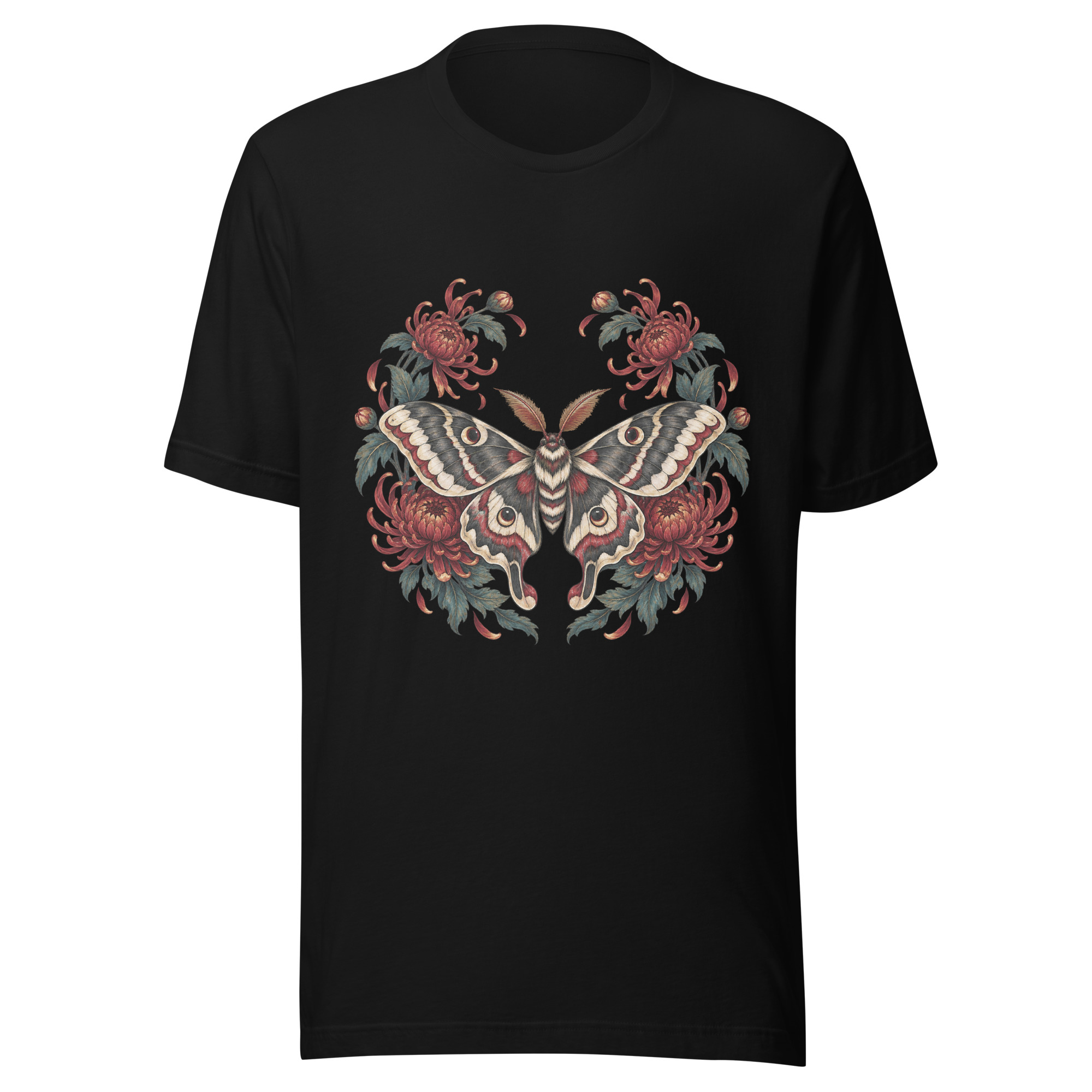 Japanese Moth Chrysanthemum Enso Ink Art, Japanese Art Tee, Mythology Gift