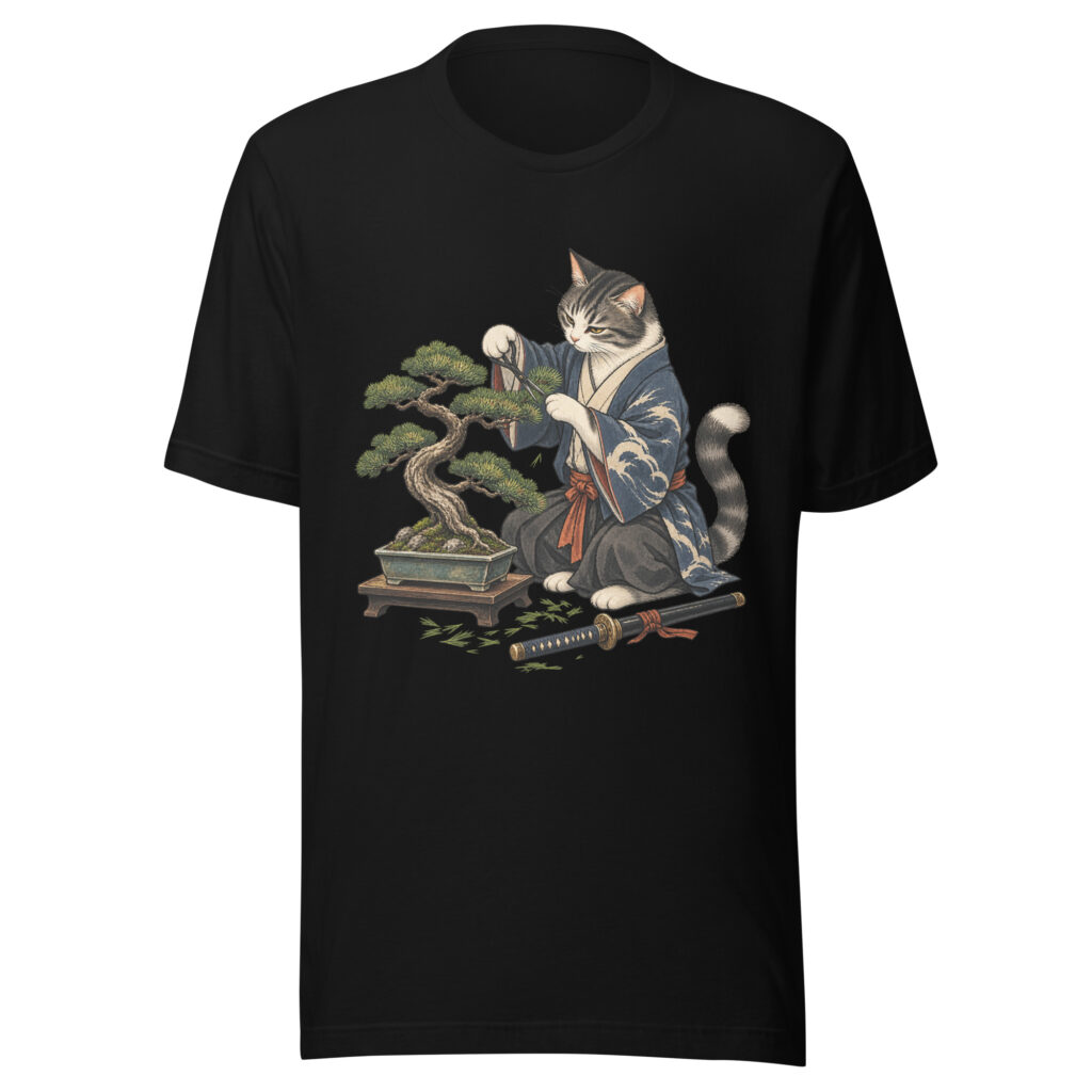 Samurai Cat Bonsai Dojo Japanese Art, Japanese Art Tee, Mythology Gift